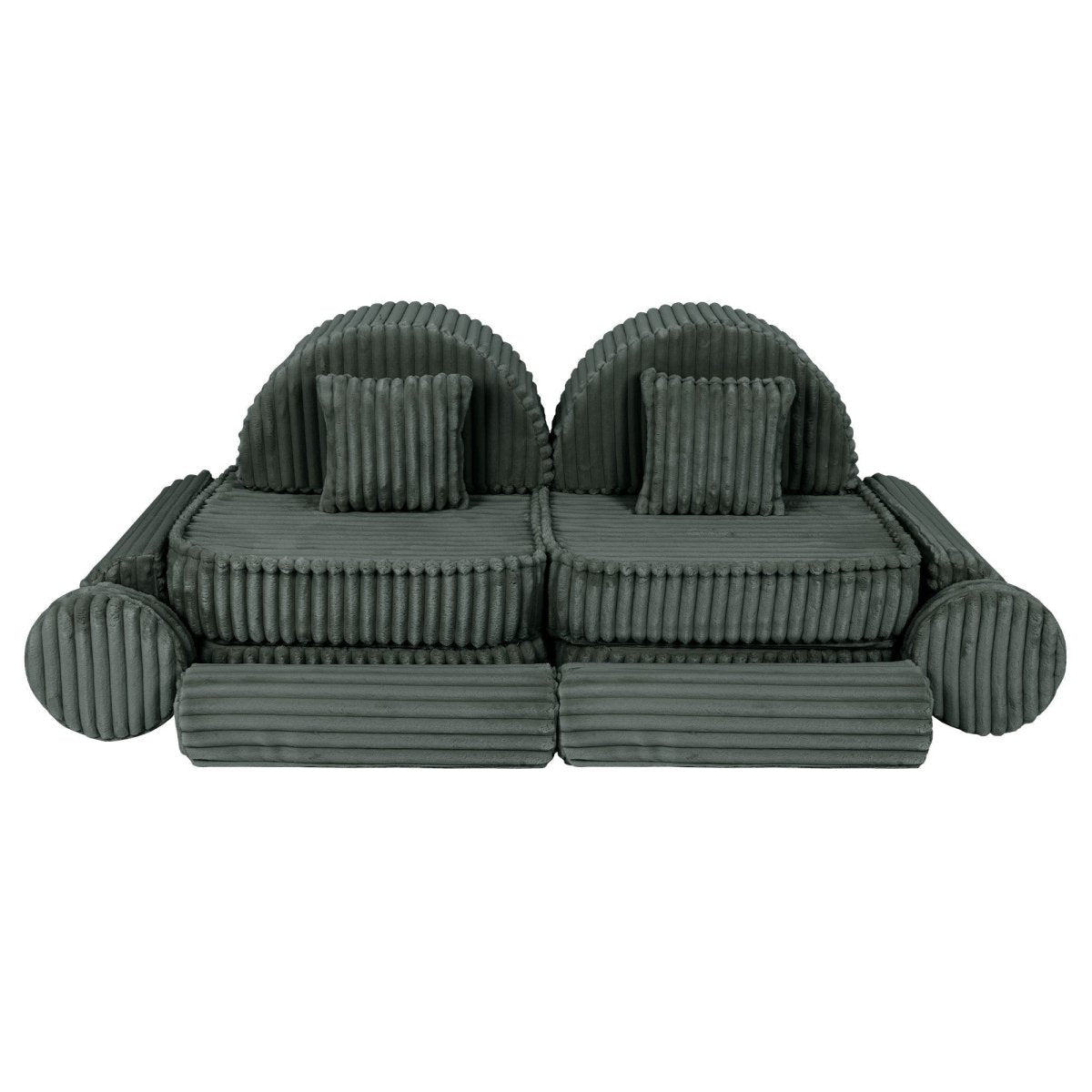 Modular Kids Play Sofa, Medium Plus with Extra Cushions - Churros Corduroy (Forest Green) - Tiny Tugz™