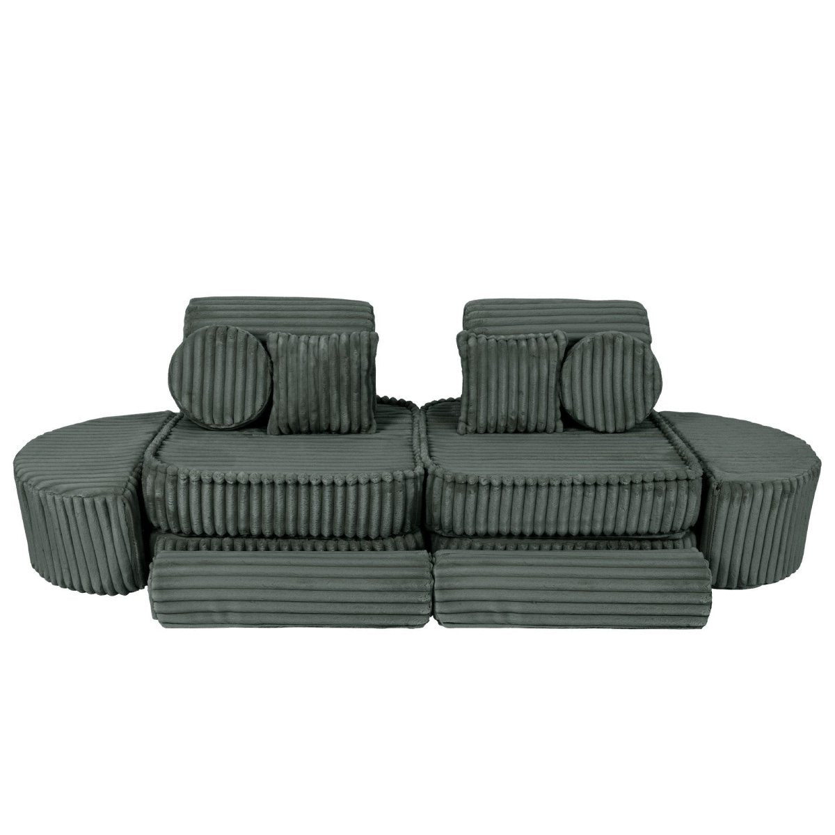 Modular Kids Play Sofa, Medium Plus with Extra Cushions - Churros Corduroy (Forest Green) - Tiny Tugz™
