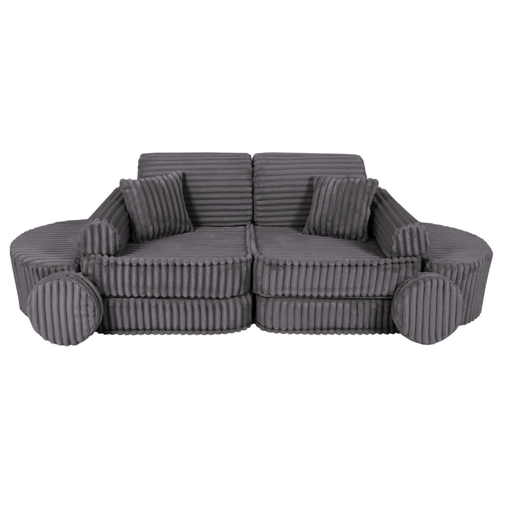 Modular Kids Play Sofa, Medium Plus with Extra Cushions - Churros Corduroy (Jurassic Grey) - Tiny Tugz™