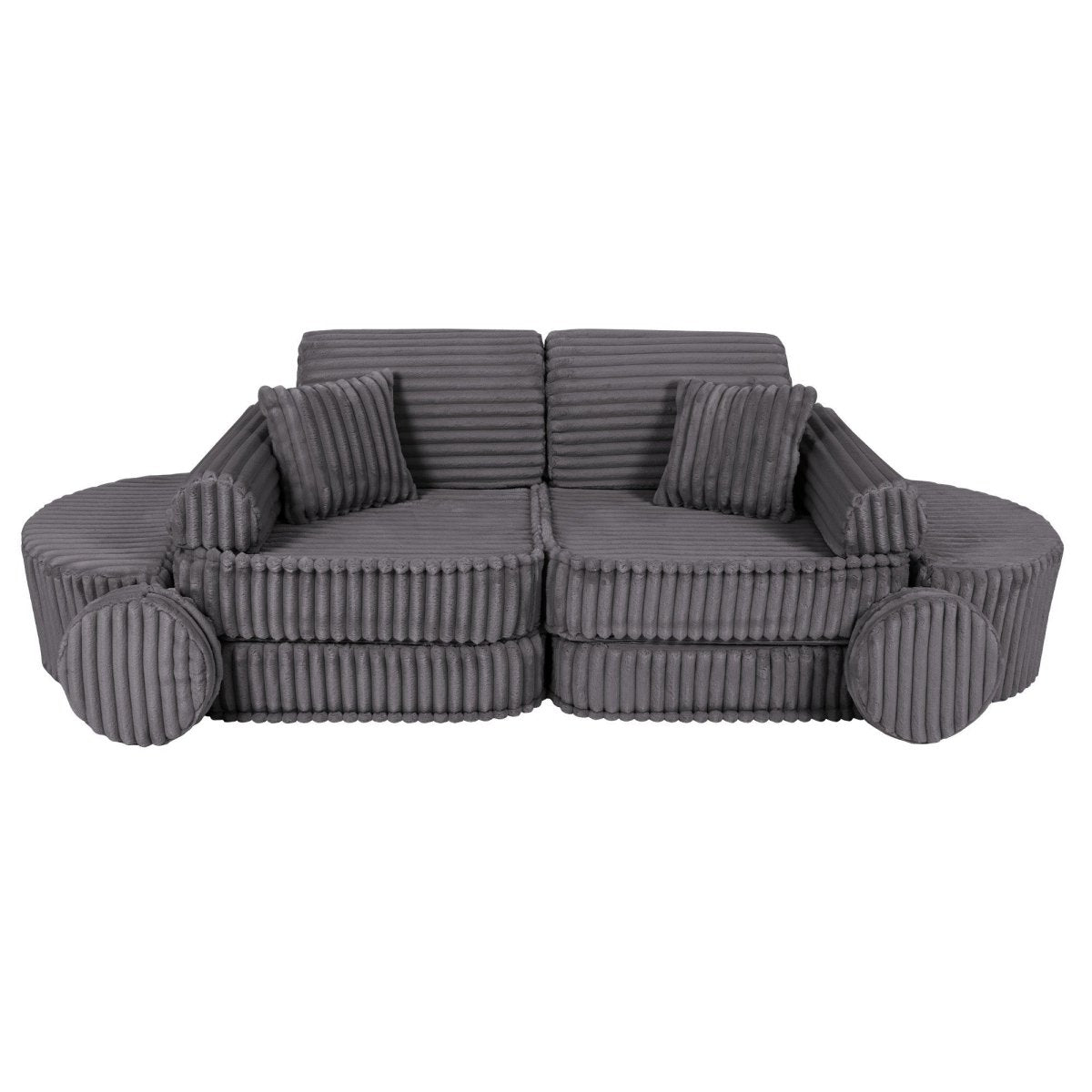 Modular Kids Play Sofa, Medium Plus with Extra Cushions - Churros Corduroy (Jurassic Grey) - Tiny Tugz™