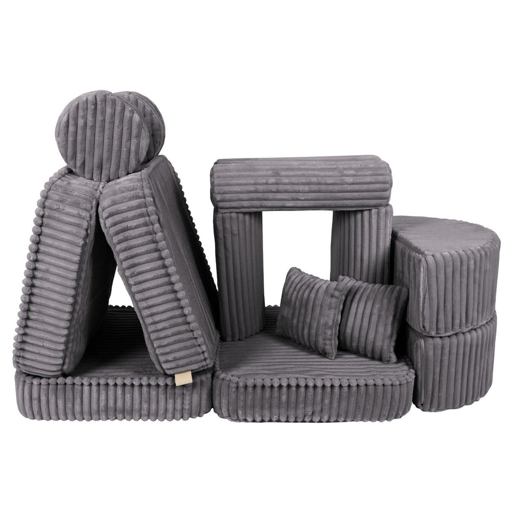 Modular Kids Play Sofa, Medium Plus with Extra Cushions - Churros Corduroy (Jurassic Grey) - Tiny Tugz™