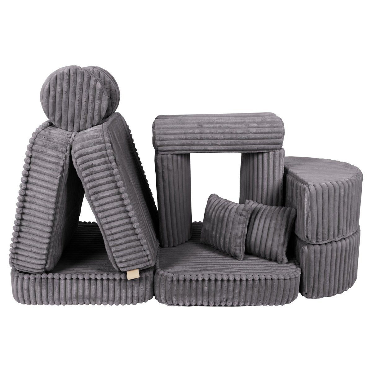 Modular Kids Play Sofa, Medium Plus with Extra Cushions - Churros Corduroy (Jurassic Grey) - Tiny Tugz™
