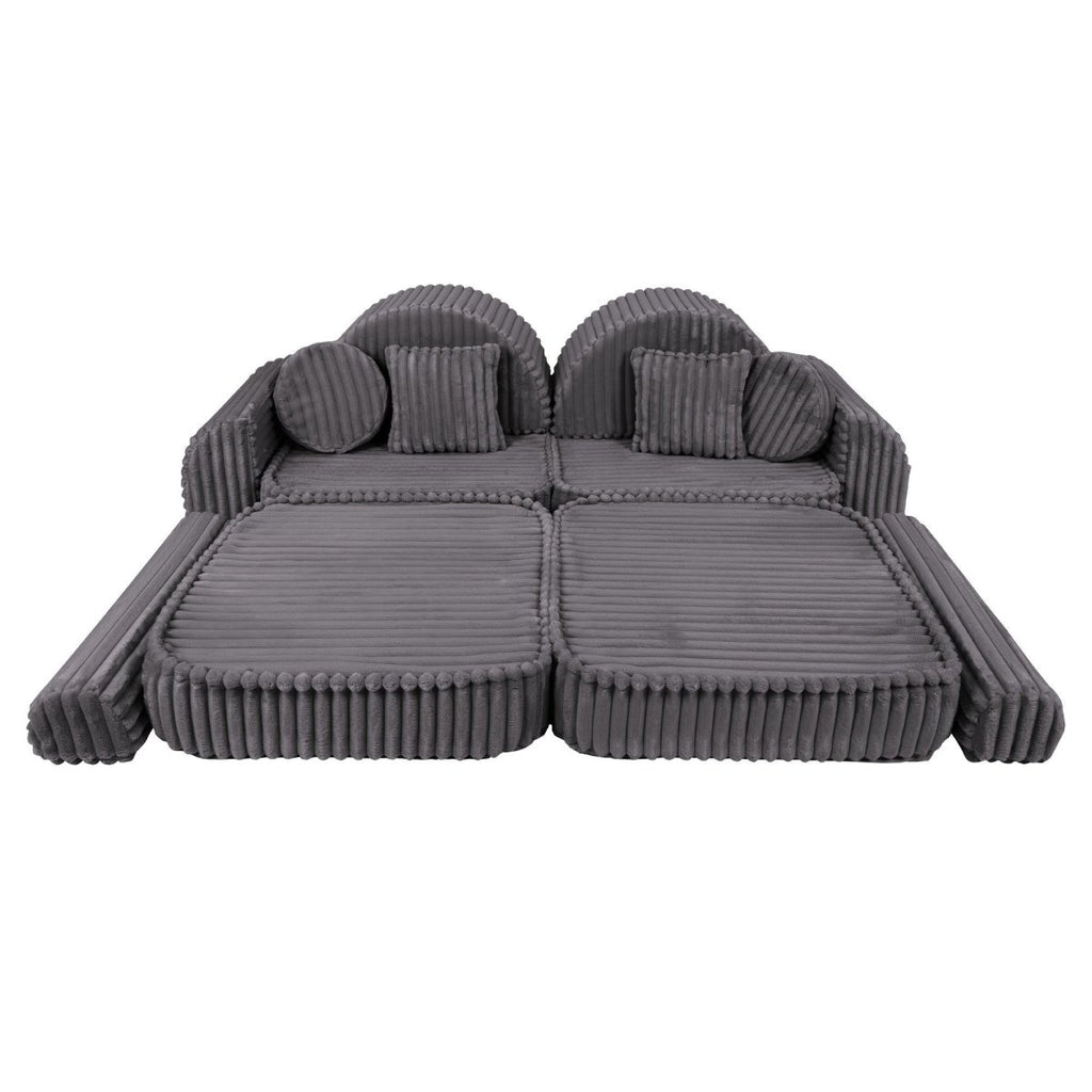 Modular Kids Play Sofa, Medium Plus with Extra Cushions - Churros Corduroy (Jurassic Grey) - Tiny Tugz™