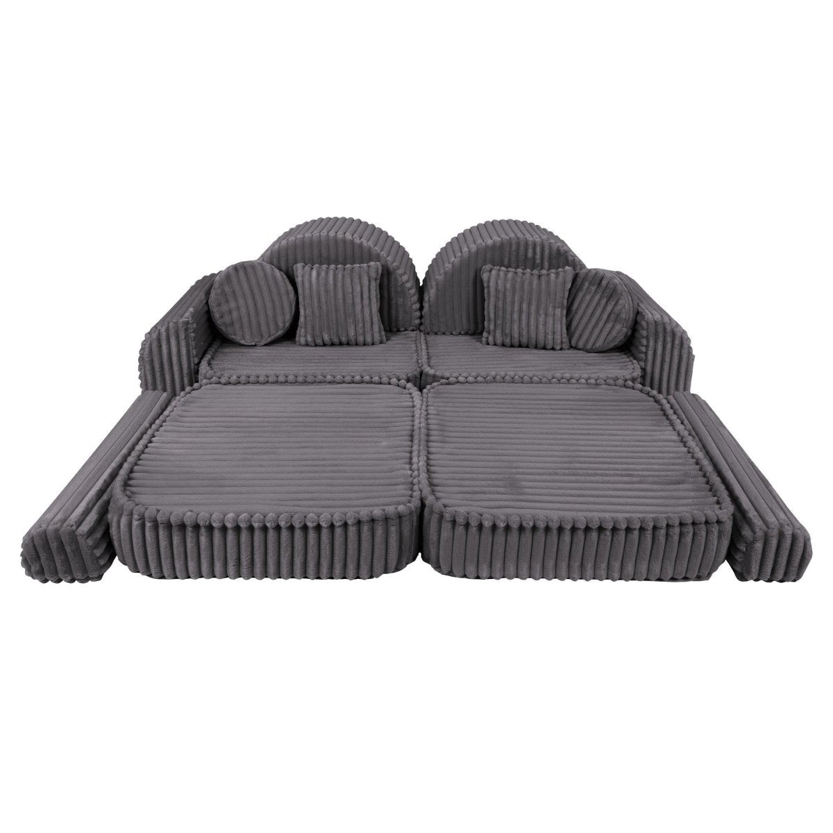 Modular Kids Play Sofa, Medium Plus with Extra Cushions - Churros Corduroy (Jurassic Grey) - Tiny Tugz™
