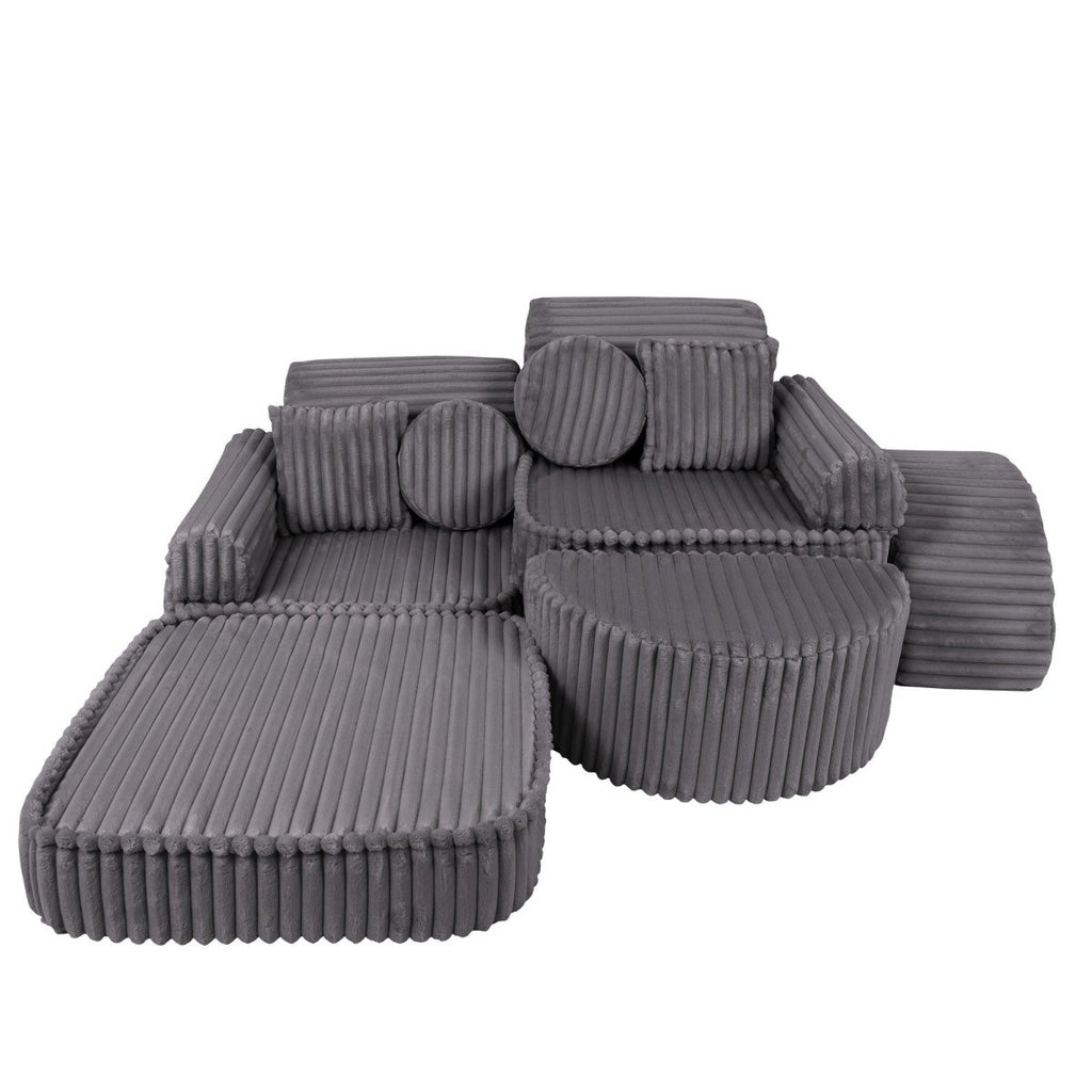 Modular Kids Play Sofa, Medium Plus with Extra Cushions - Churros Corduroy (Jurassic Grey) - Tiny Tugz™