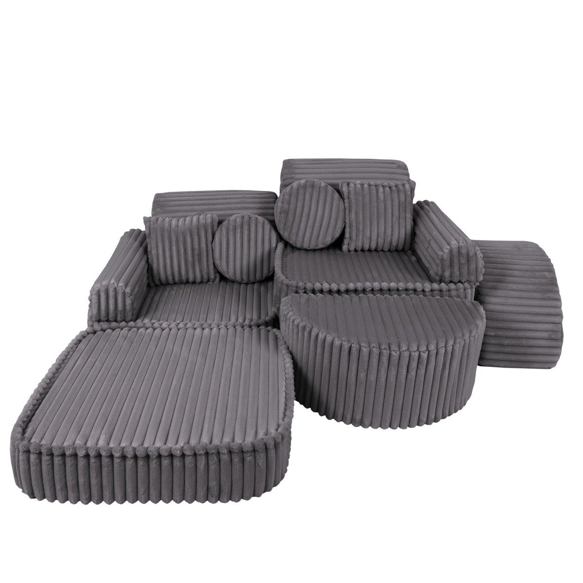 Modular Kids Play Sofa, Medium Plus with Extra Cushions - Churros Corduroy (Jurassic Grey) - Tiny Tugz™