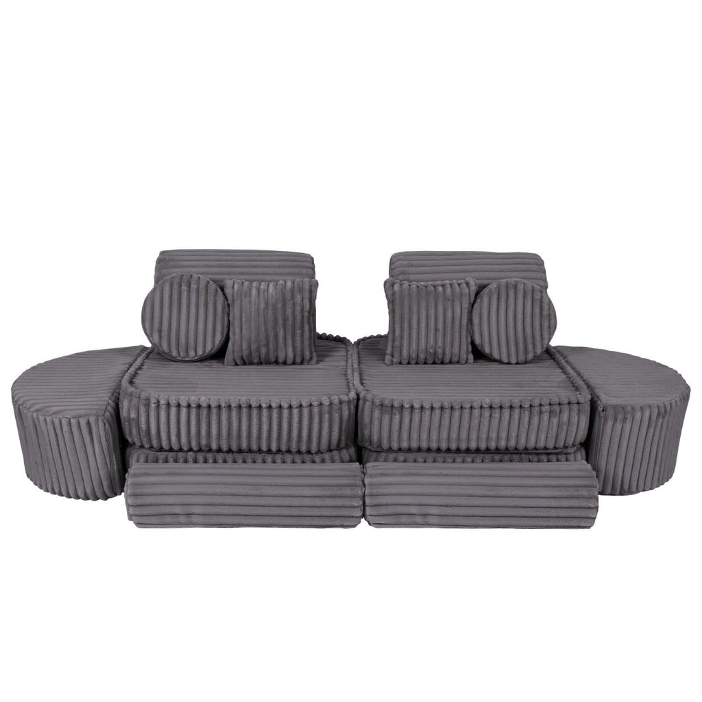 Modular Kids Play Sofa, Medium Plus with Extra Cushions - Churros Corduroy (Jurassic Grey) - Tiny Tugz™
