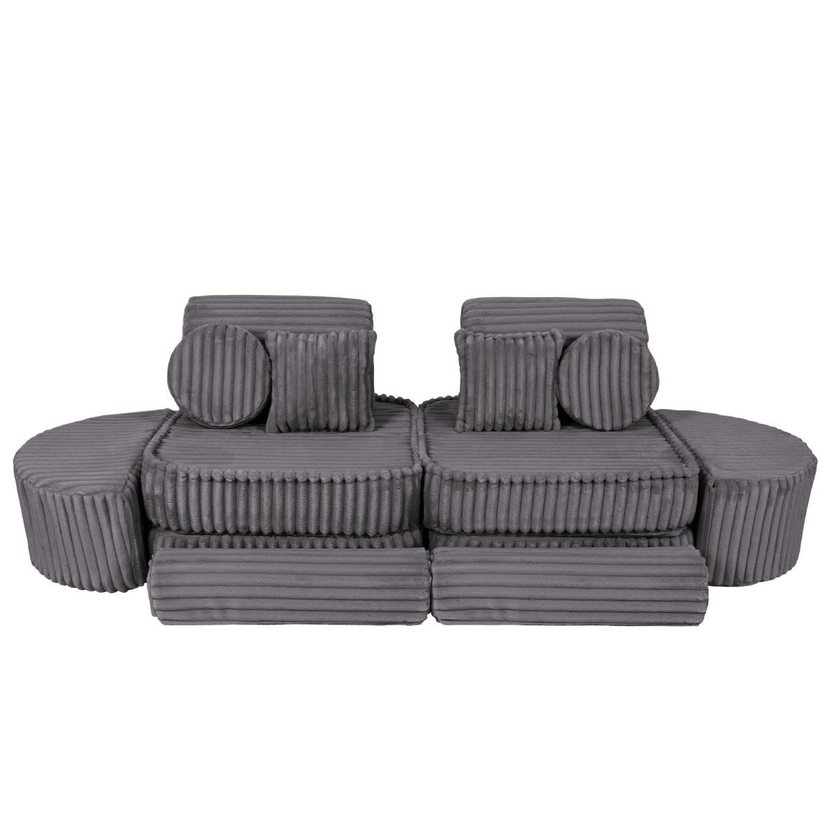 Modular Kids Play Sofa, Medium Plus with Extra Cushions - Churros Corduroy (Jurassic Grey) - Tiny Tugz™