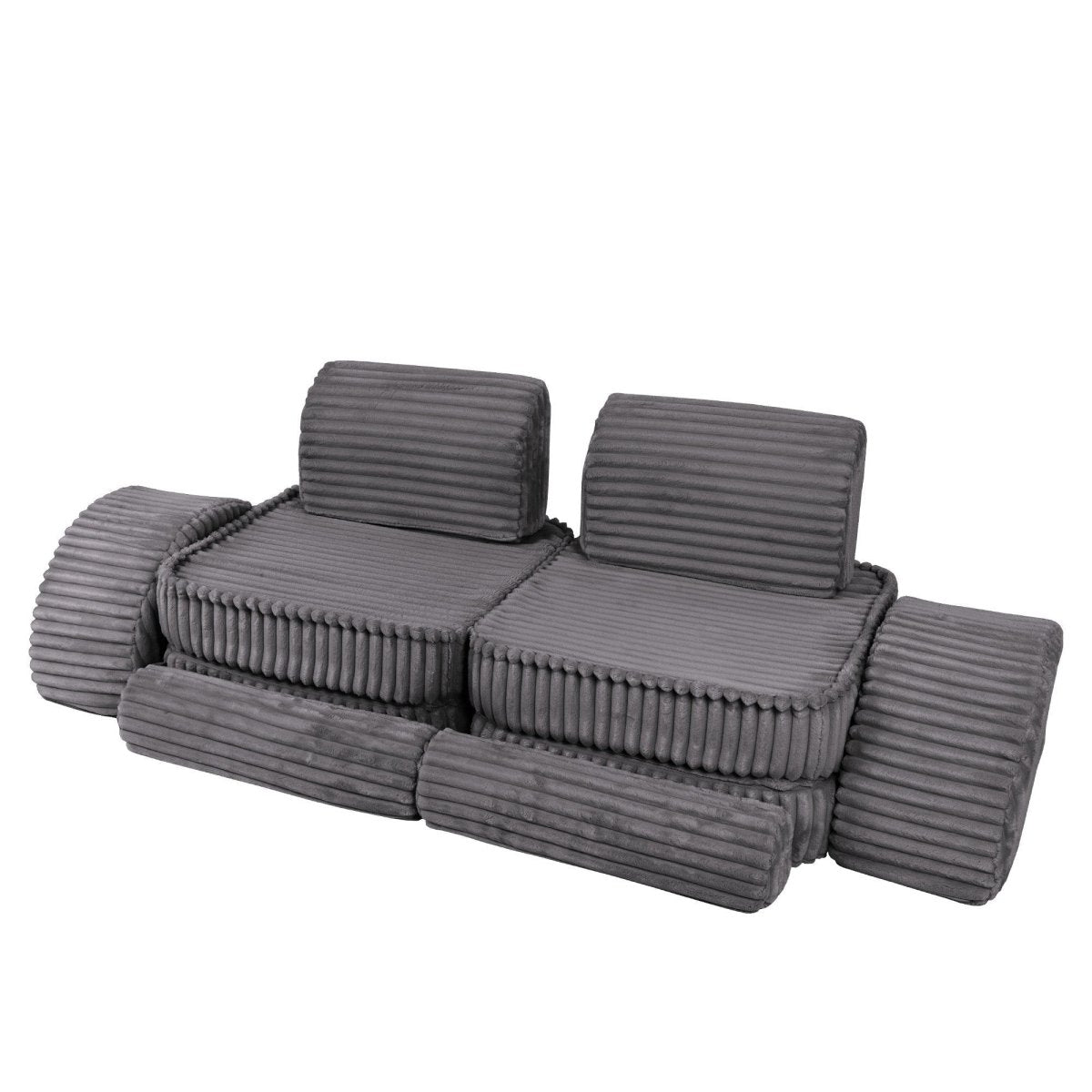 Modular Kids Play Sofa, Medium Plus with Extra Cushions - Churros Corduroy (Jurassic Grey) - Tiny Tugz™