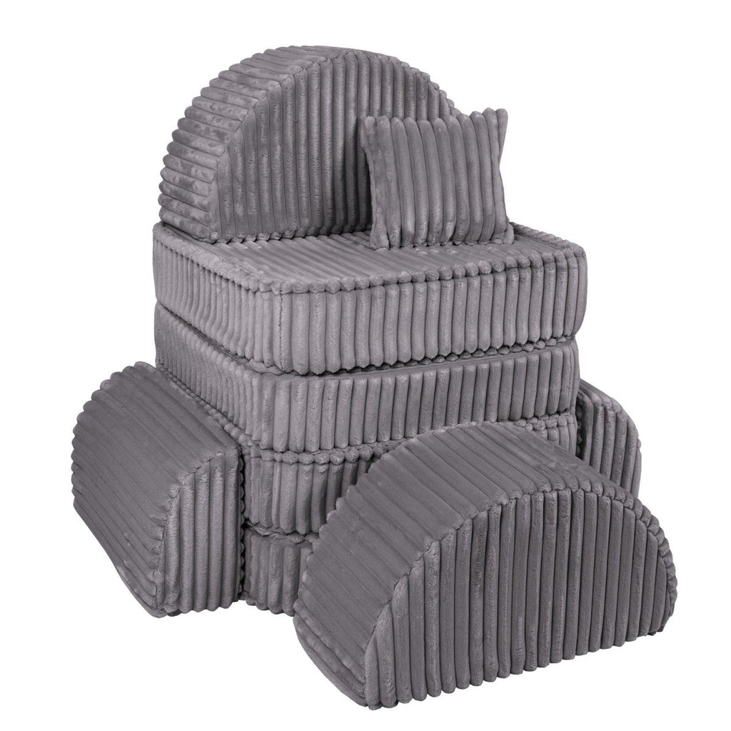 Modular Kids Play Sofa, Medium Plus with Extra Cushions - Churros Corduroy (Jurassic Grey) - Tiny Tugz™