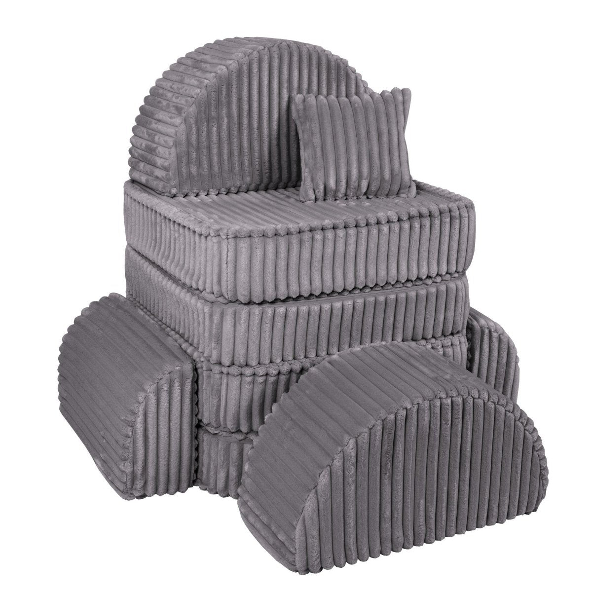 Modular Kids Play Sofa, Medium Plus with Extra Cushions - Churros Corduroy (Jurassic Grey) - Tiny Tugz™
