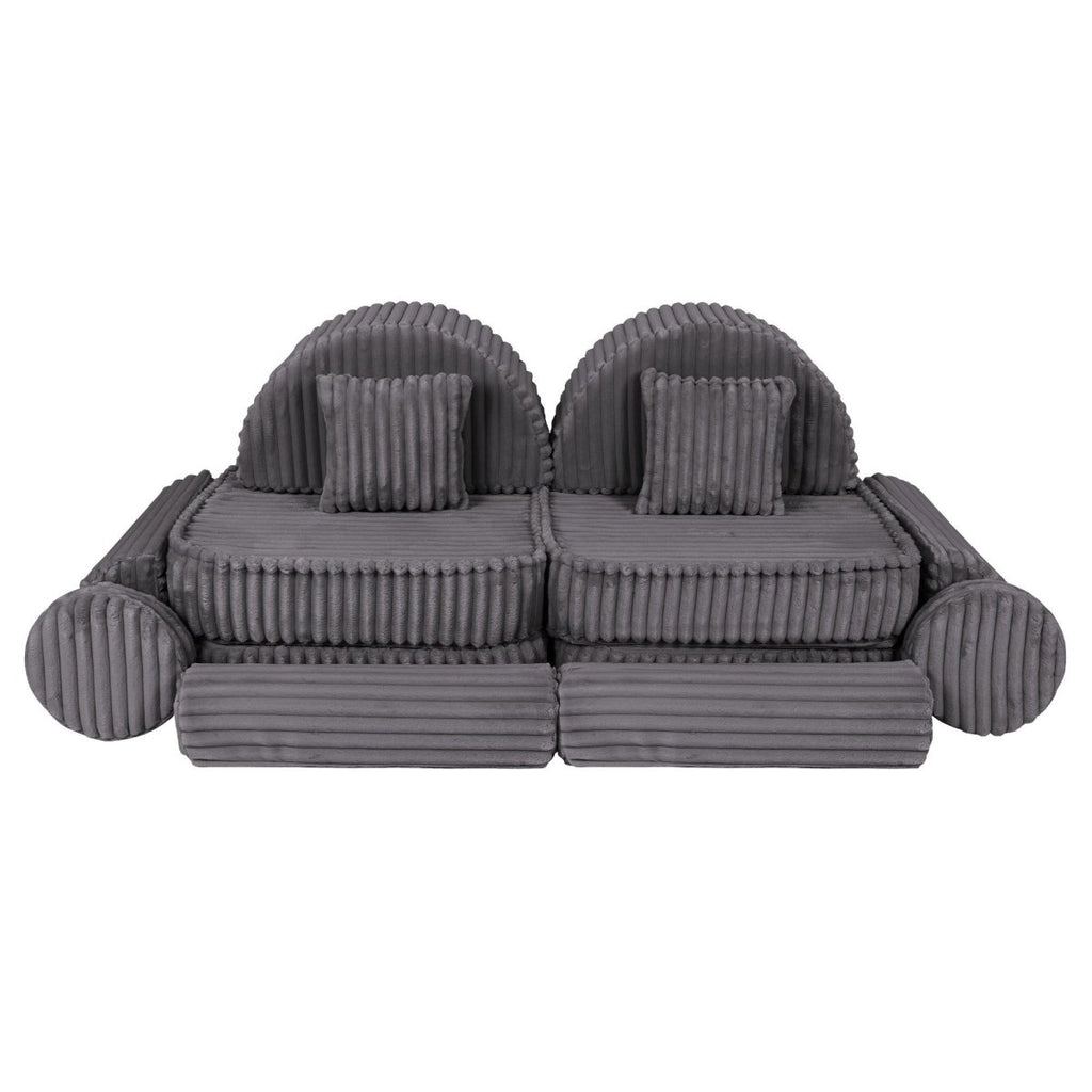 Modular Kids Play Sofa, Medium Plus with Extra Cushions - Churros Corduroy (Jurassic Grey) - Tiny Tugz™