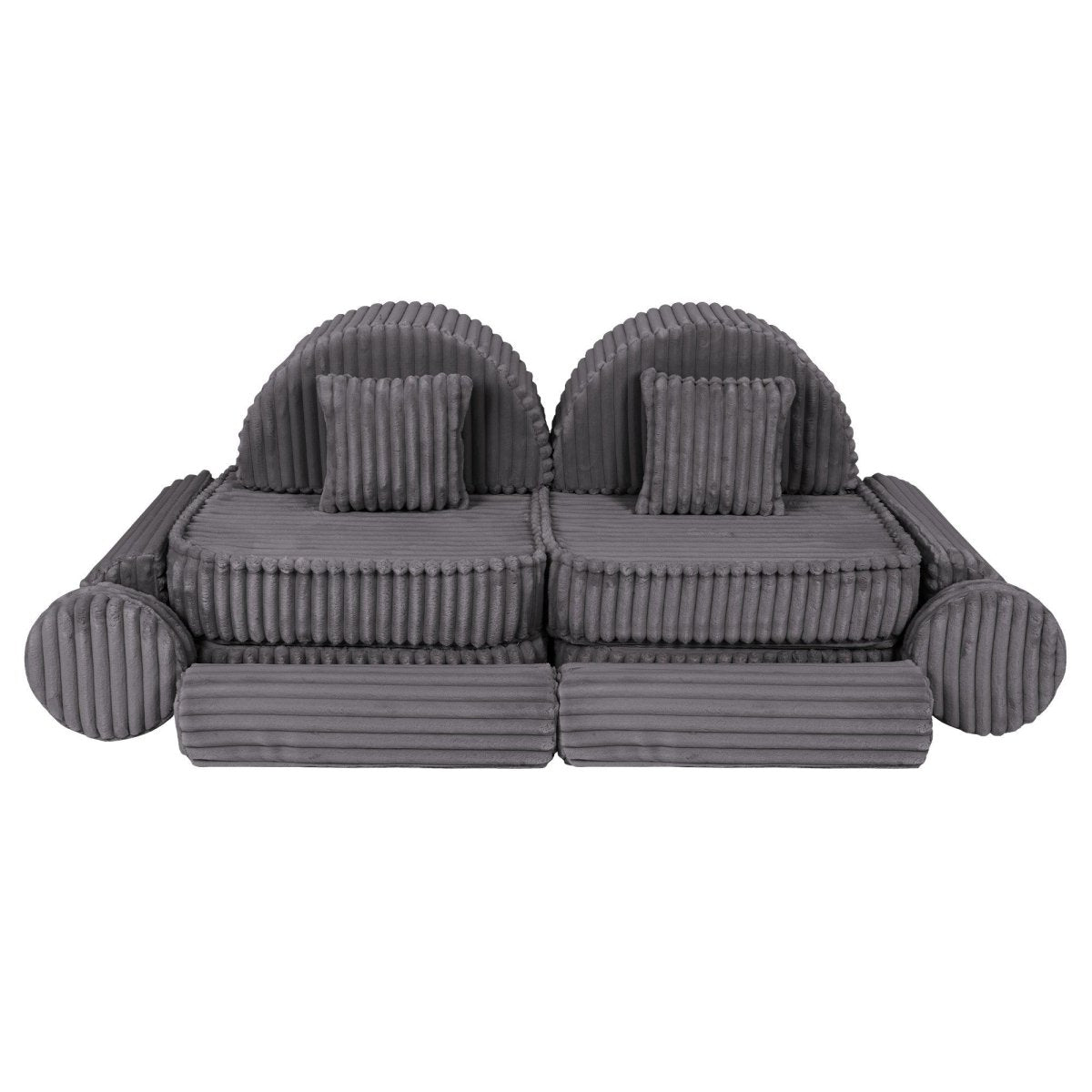 Modular Kids Play Sofa, Medium Plus with Extra Cushions - Churros Corduroy (Jurassic Grey) - Tiny Tugz™
