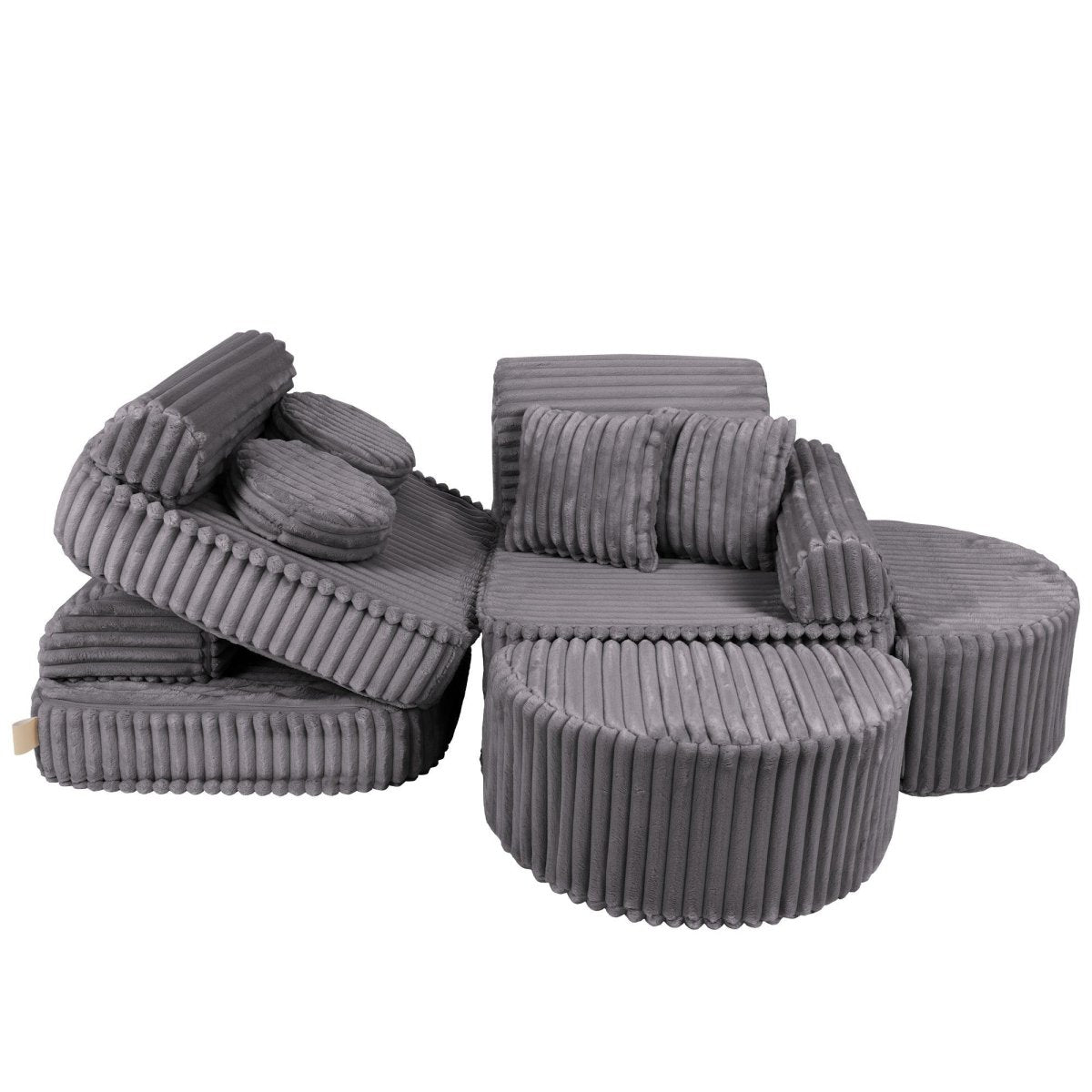 Modular Kids Play Sofa, Medium Plus with Extra Cushions - Churros Corduroy (Jurassic Grey) - Tiny Tugz™