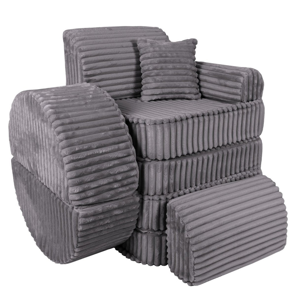 Modular Kids Play Sofa, Medium Plus with Extra Cushions - Churros Corduroy (Jurassic Grey) - Tiny Tugz™