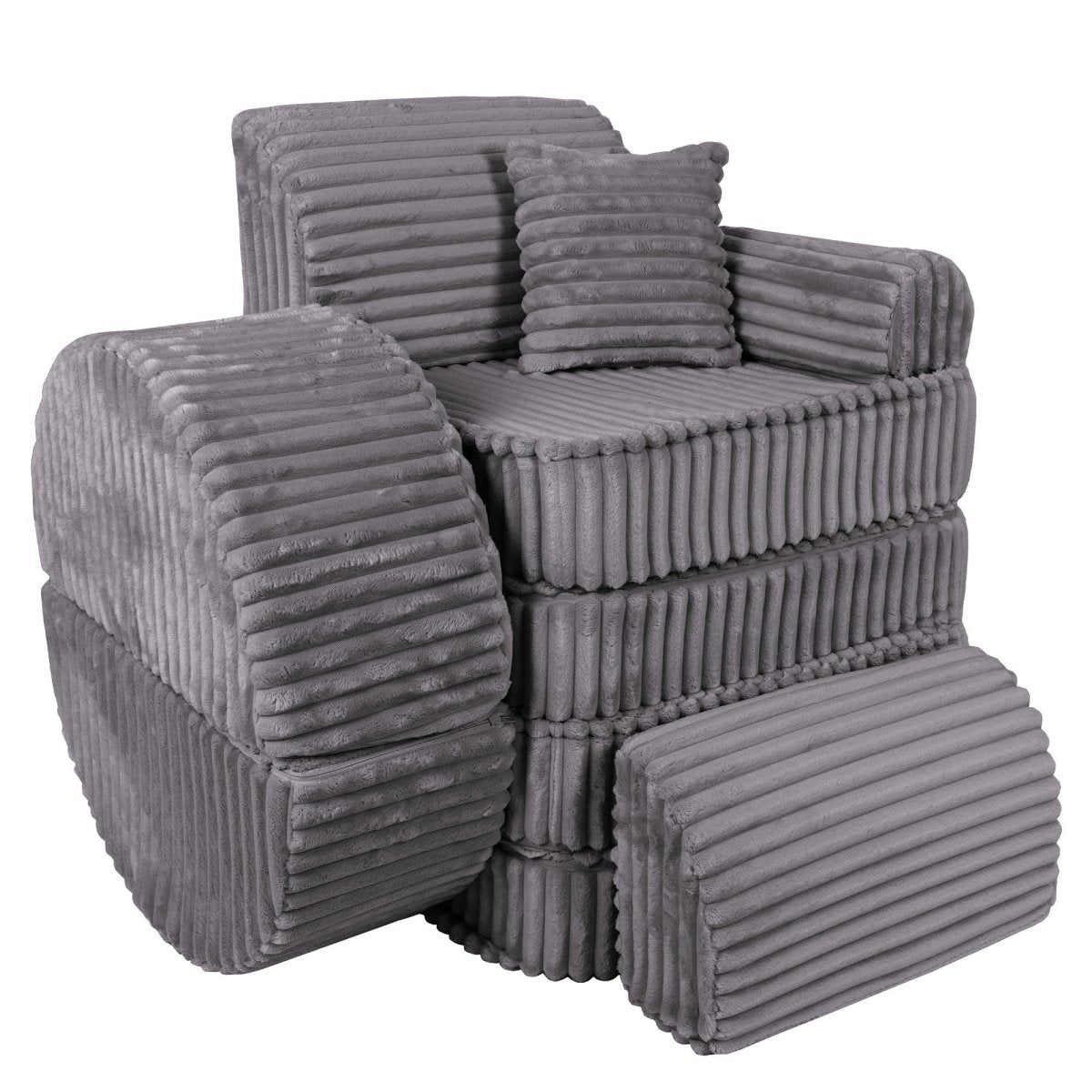 Modular Kids Play Sofa, Medium Plus with Extra Cushions - Churros Corduroy (Jurassic Grey) - Tiny Tugz™