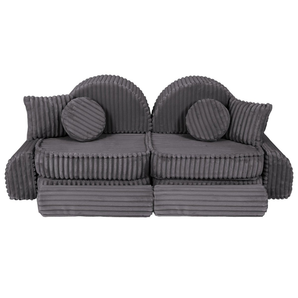 Modular Kids Play Sofa, Medium Plus with Extra Cushions - Churros Corduroy (Jurassic Grey) - Tiny Tugz™