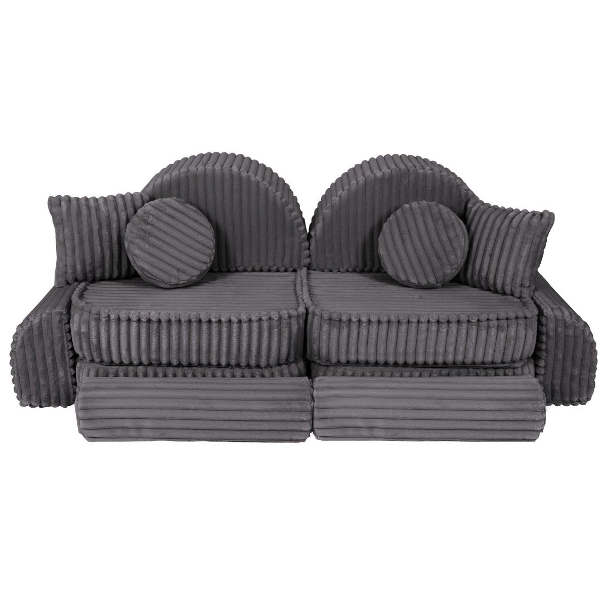 Modular Kids Play Sofa, Medium Plus with Extra Cushions - Churros Corduroy (Jurassic Grey) - Tiny Tugz™