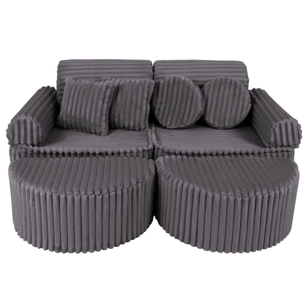 Modular Kids Play Sofa, Medium Plus with Extra Cushions - Churros Corduroy (Jurassic Grey) - Tiny Tugz™