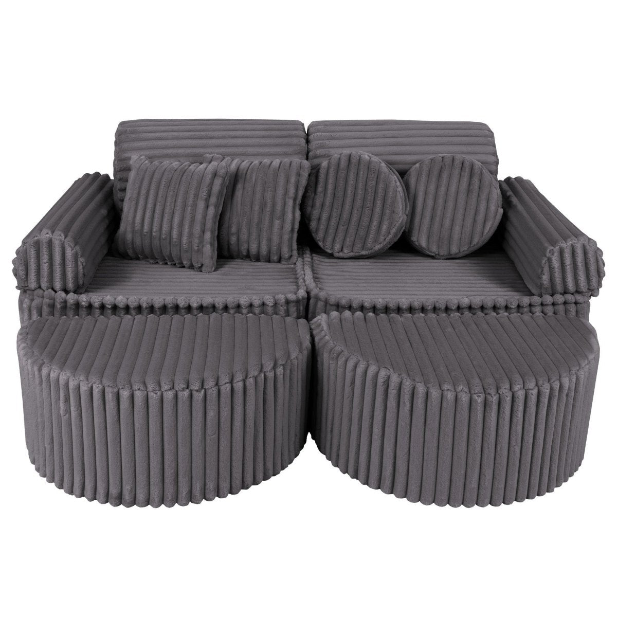 Modular Kids Play Sofa, Medium Plus with Extra Cushions - Churros Corduroy (Jurassic Grey) - Tiny Tugz™