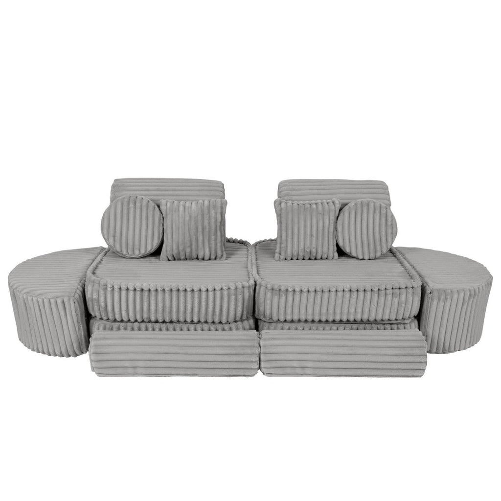Modular Kids Play Sofa, Medium Plus with Extra Cushions - Churros Corduroy (Moon Grey) - Tiny Tugz™