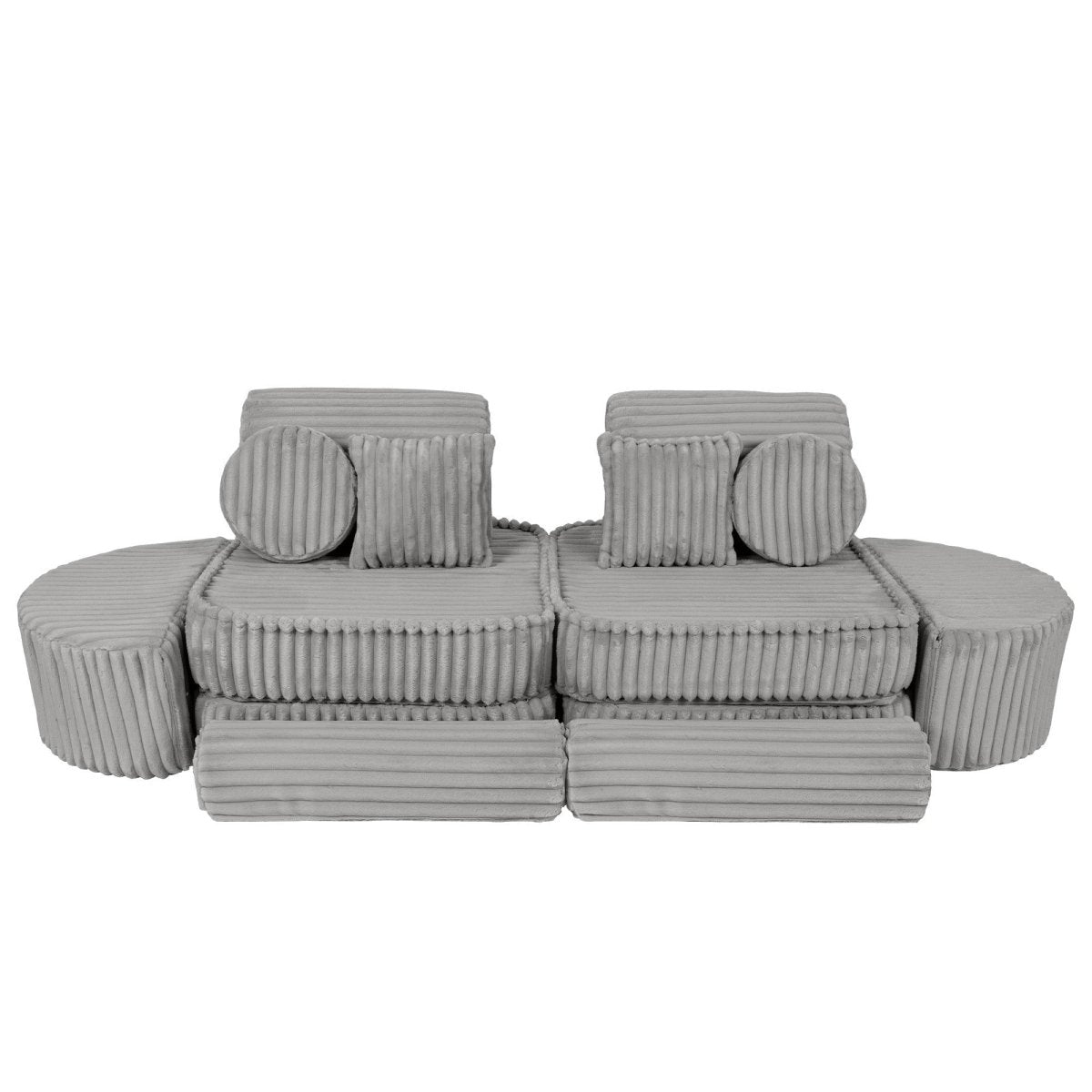 Modular Kids Play Sofa, Medium Plus with Extra Cushions - Churros Corduroy (Moon Grey) - Tiny Tugz™