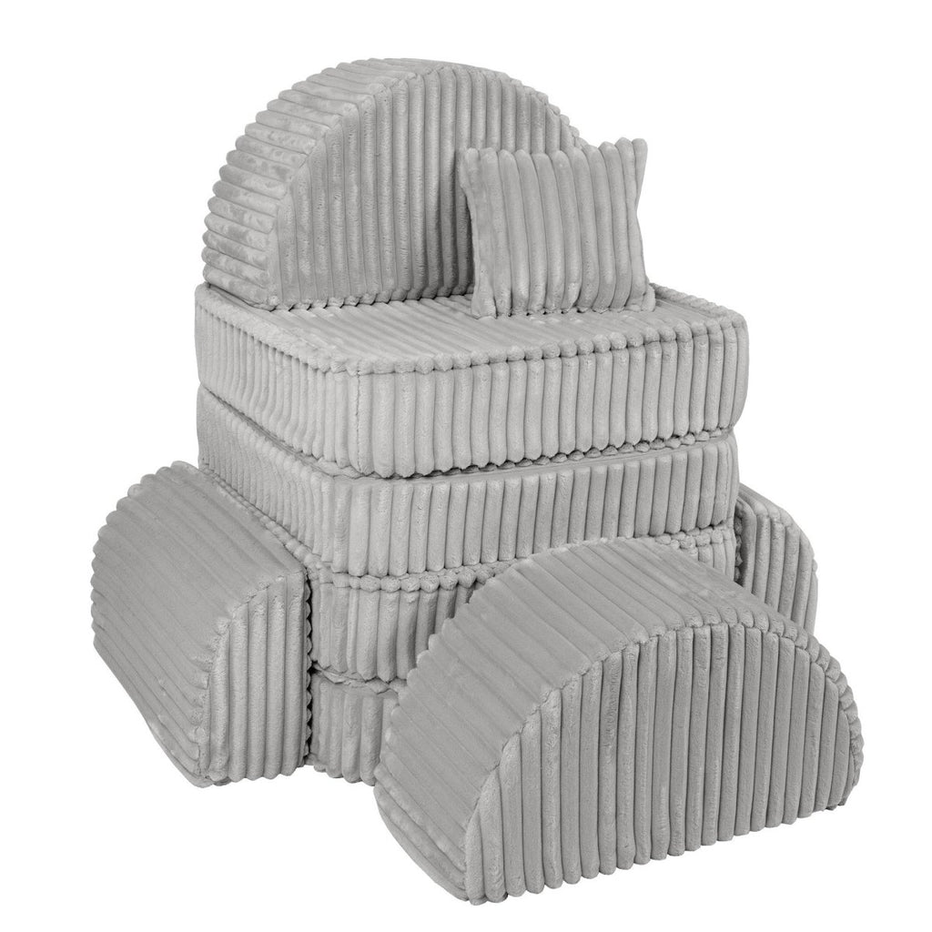 Modular Kids Play Sofa, Medium Plus with Extra Cushions - Churros Corduroy (Moon Grey) - Tiny Tugz™