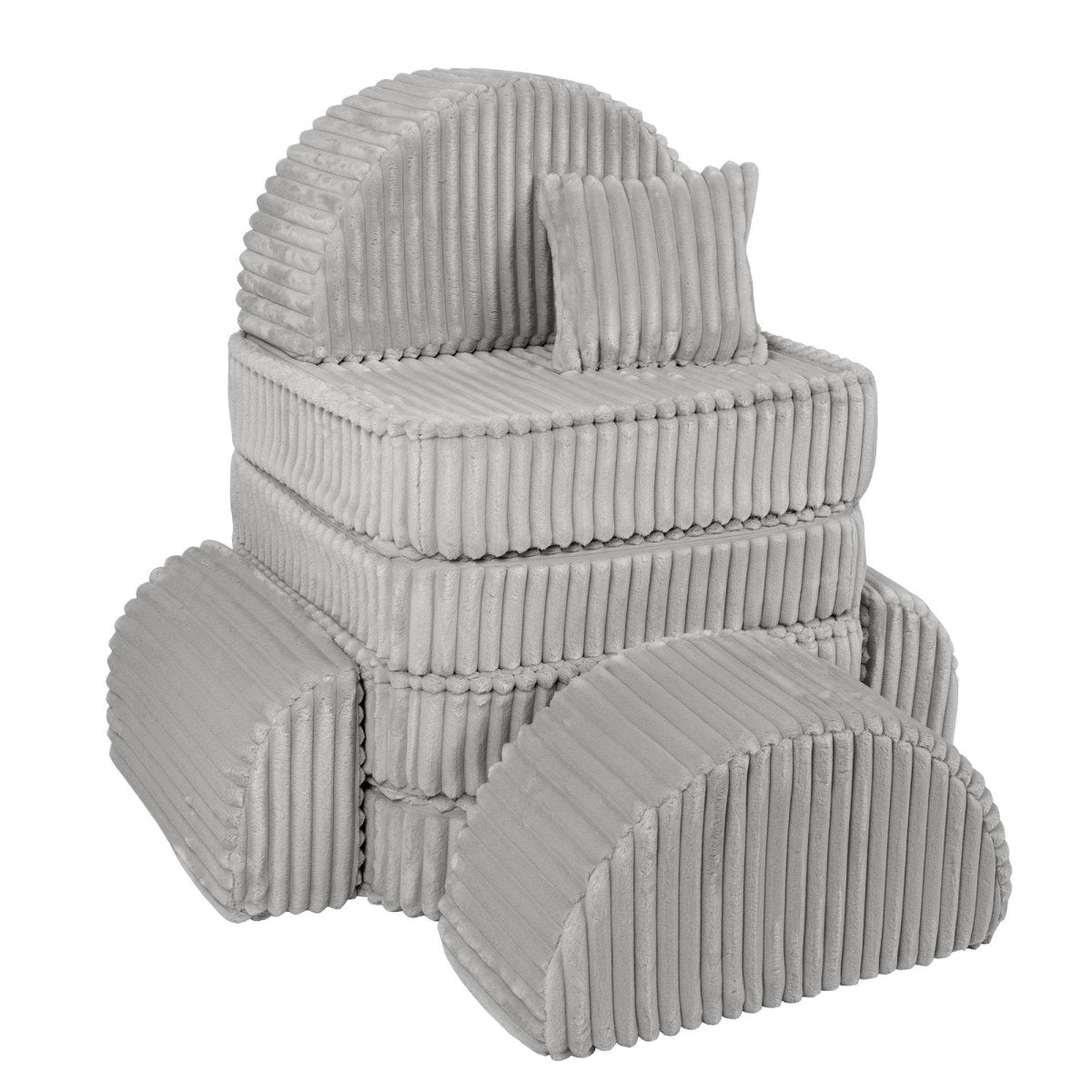 Modular Kids Play Sofa, Medium Plus with Extra Cushions - Churros Corduroy (Moon Grey) - Tiny Tugz™