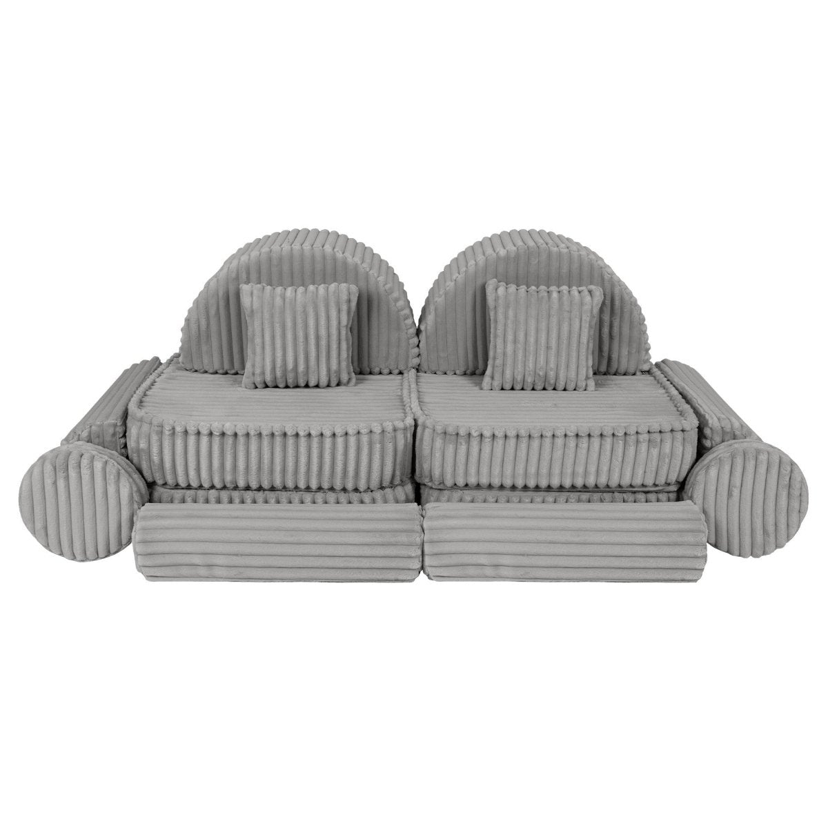 Modular Kids Play Sofa, Medium Plus with Extra Cushions - Churros Corduroy (Moon Grey) - Tiny Tugz™