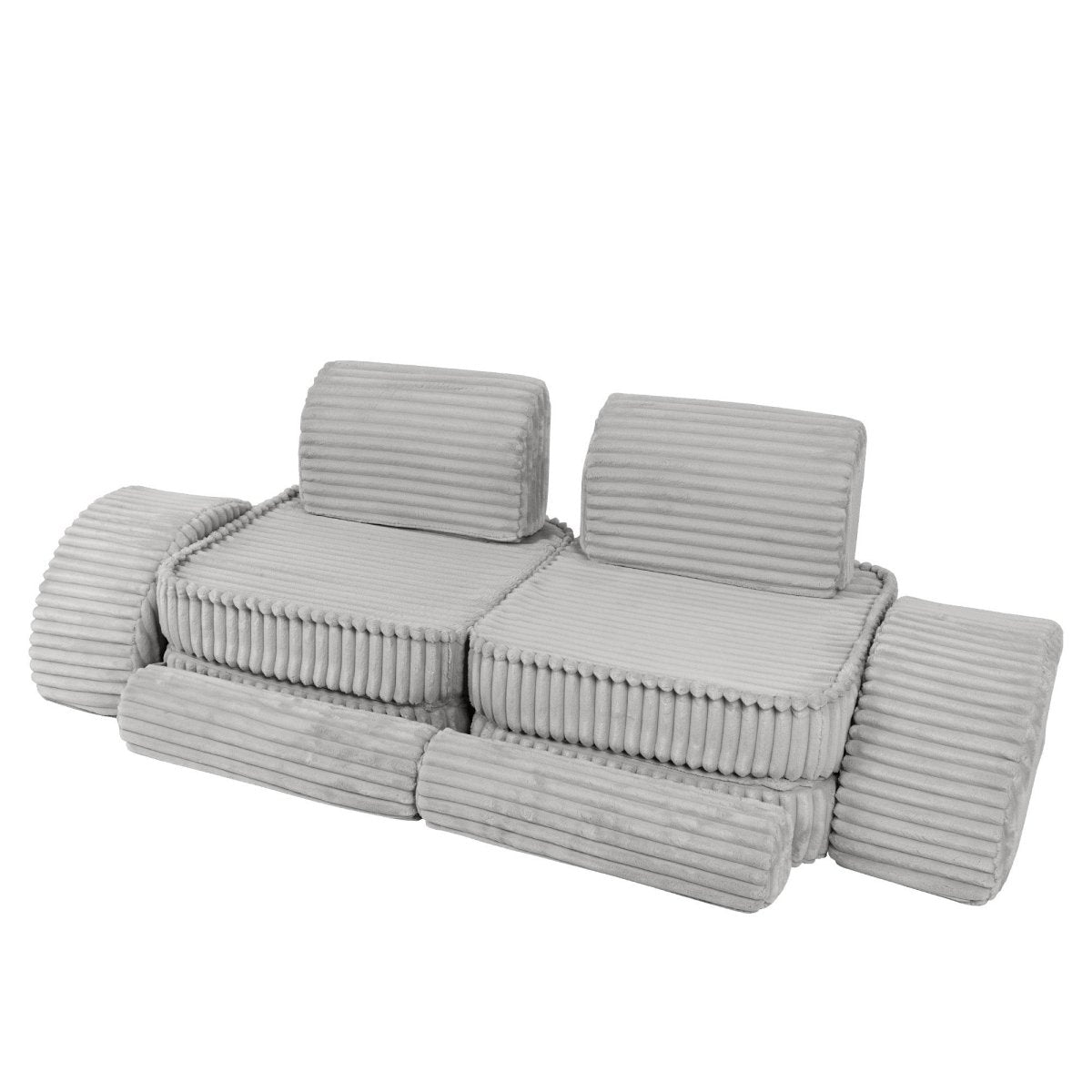Modular Kids Play Sofa, Medium Plus with Extra Cushions - Churros Corduroy (Moon Grey) - Tiny Tugz™