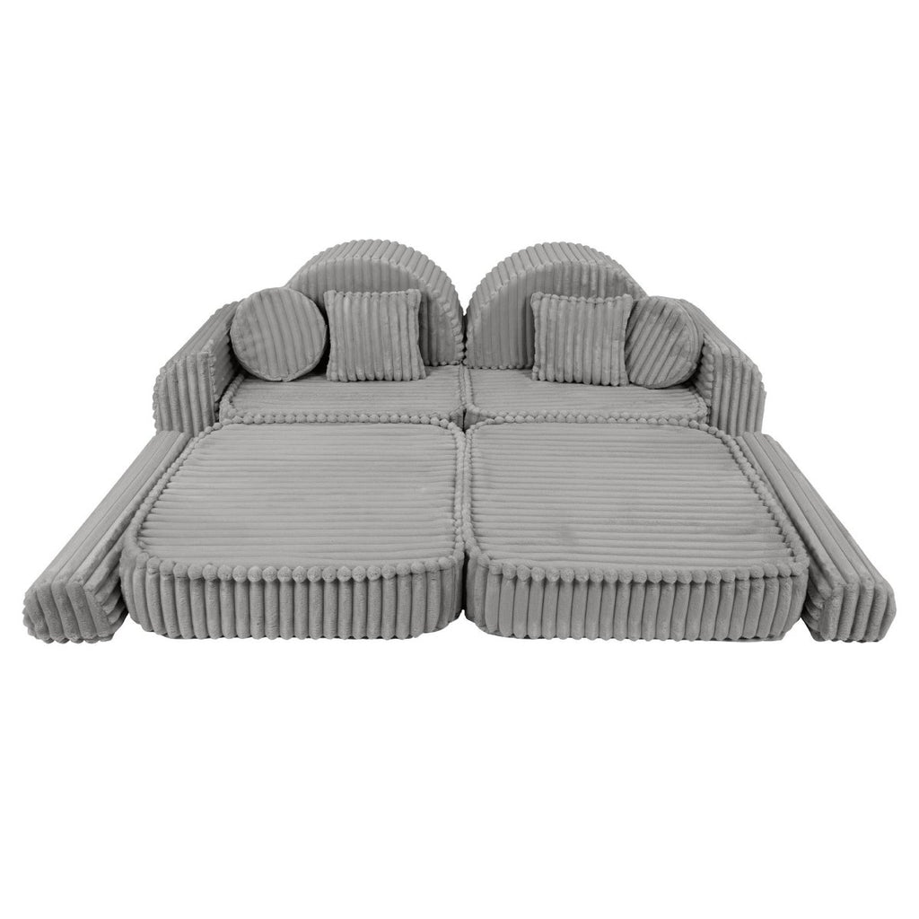 Modular Kids Play Sofa, Medium Plus with Extra Cushions - Churros Corduroy (Moon Grey) - Tiny Tugz™