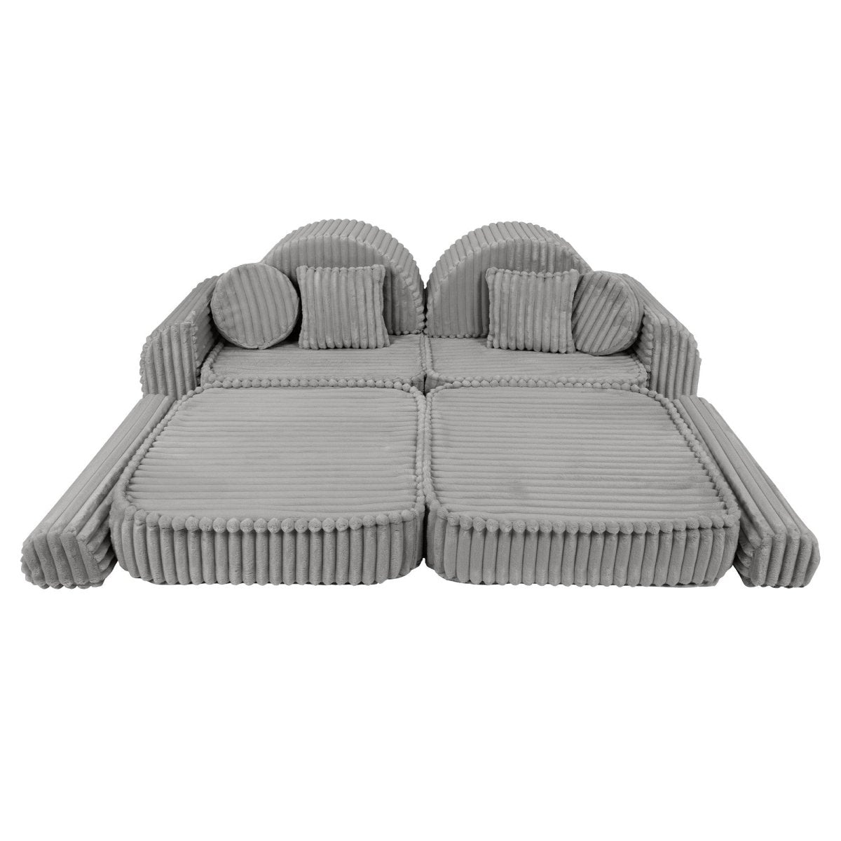 Modular Kids Play Sofa, Medium Plus with Extra Cushions - Churros Corduroy (Moon Grey) - Tiny Tugz™