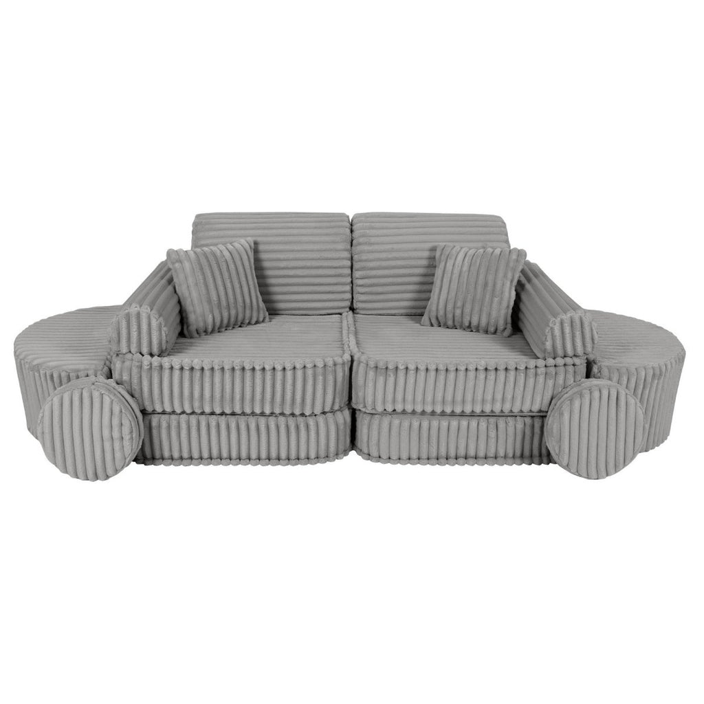Modular Kids Play Sofa, Medium Plus with Extra Cushions - Churros Corduroy (Moon Grey) - Tiny Tugz™