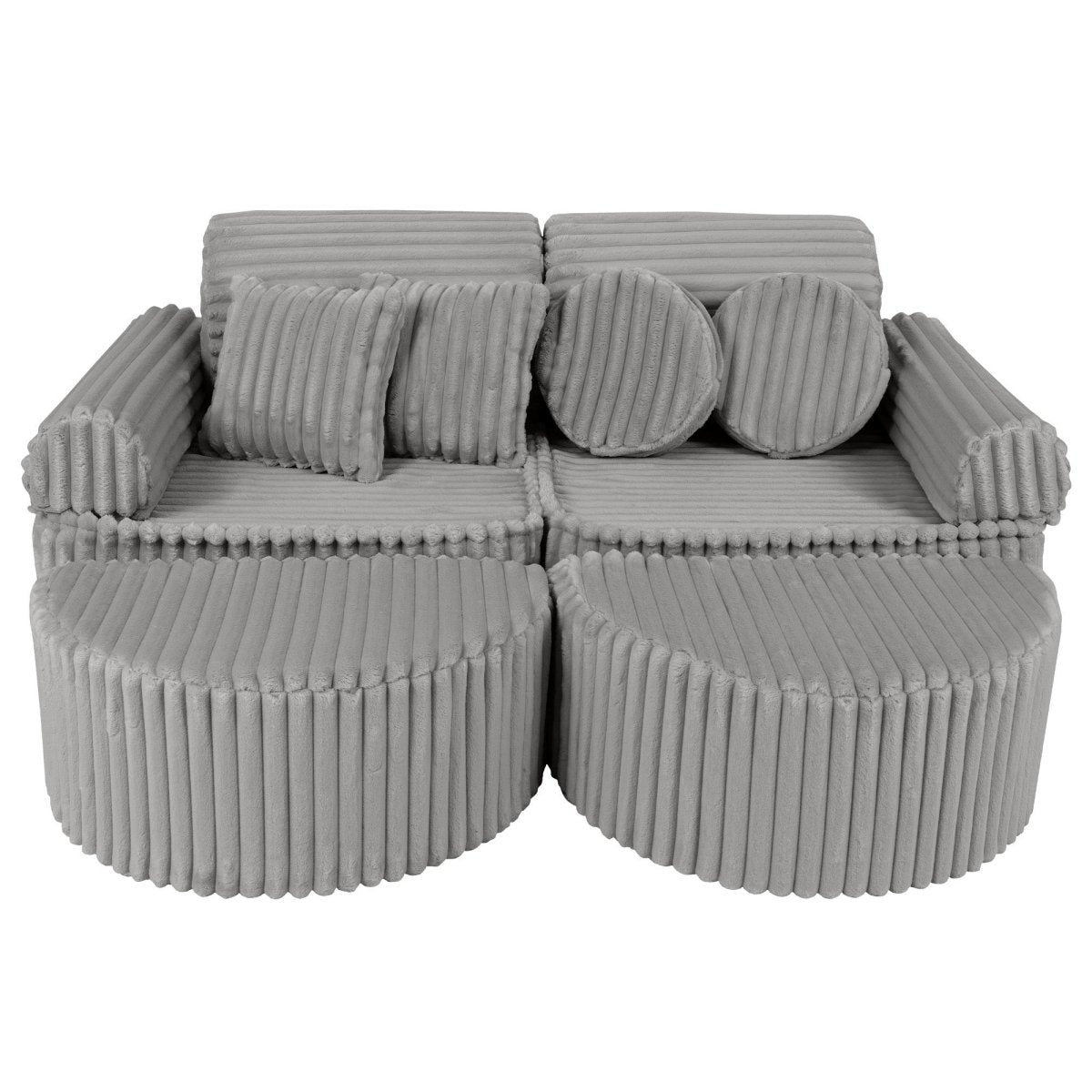 Modular Kids Play Sofa, Medium Plus with Extra Cushions - Churros Corduroy (Moon Grey) - Tiny Tugz™