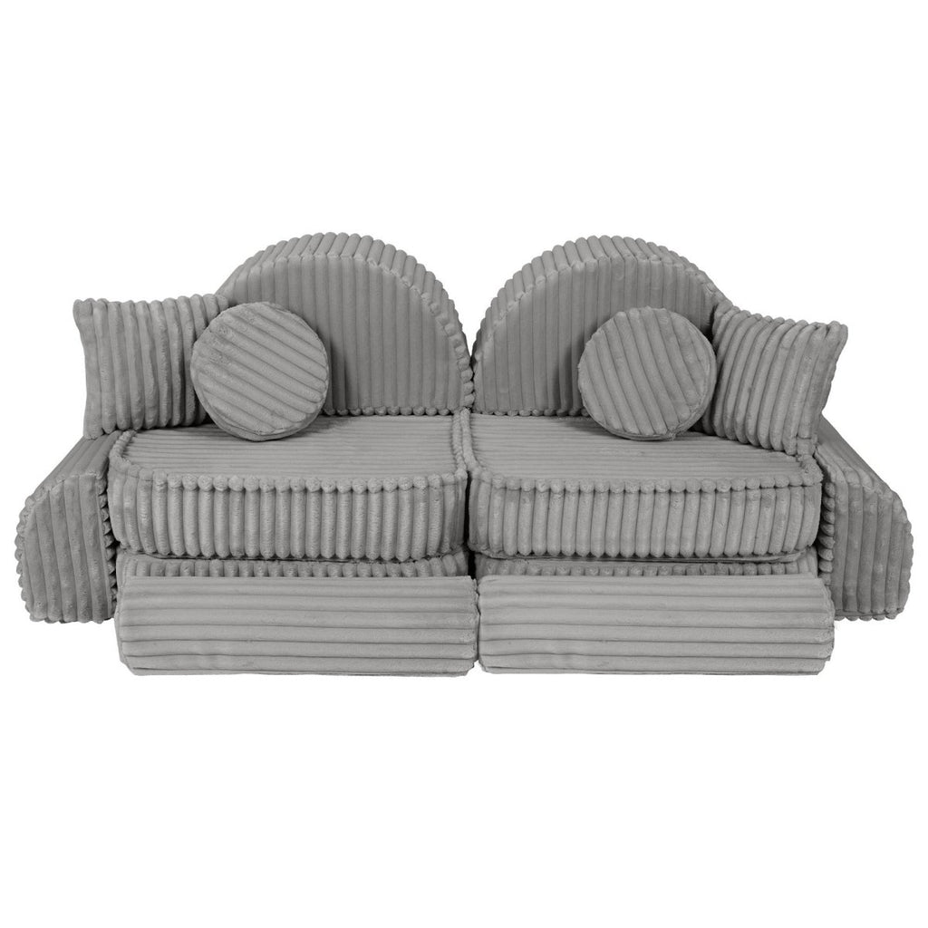 Modular Kids Play Sofa, Medium Plus with Extra Cushions - Churros Corduroy (Moon Grey) - Tiny Tugz™