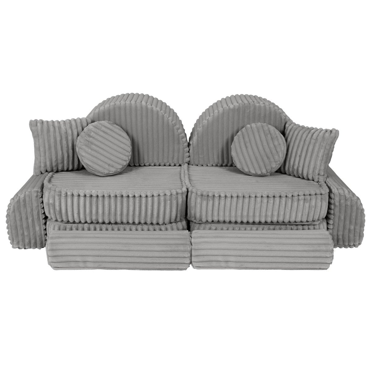 Modular Kids Play Sofa, Medium Plus with Extra Cushions - Churros Corduroy (Moon Grey) - Tiny Tugz™
