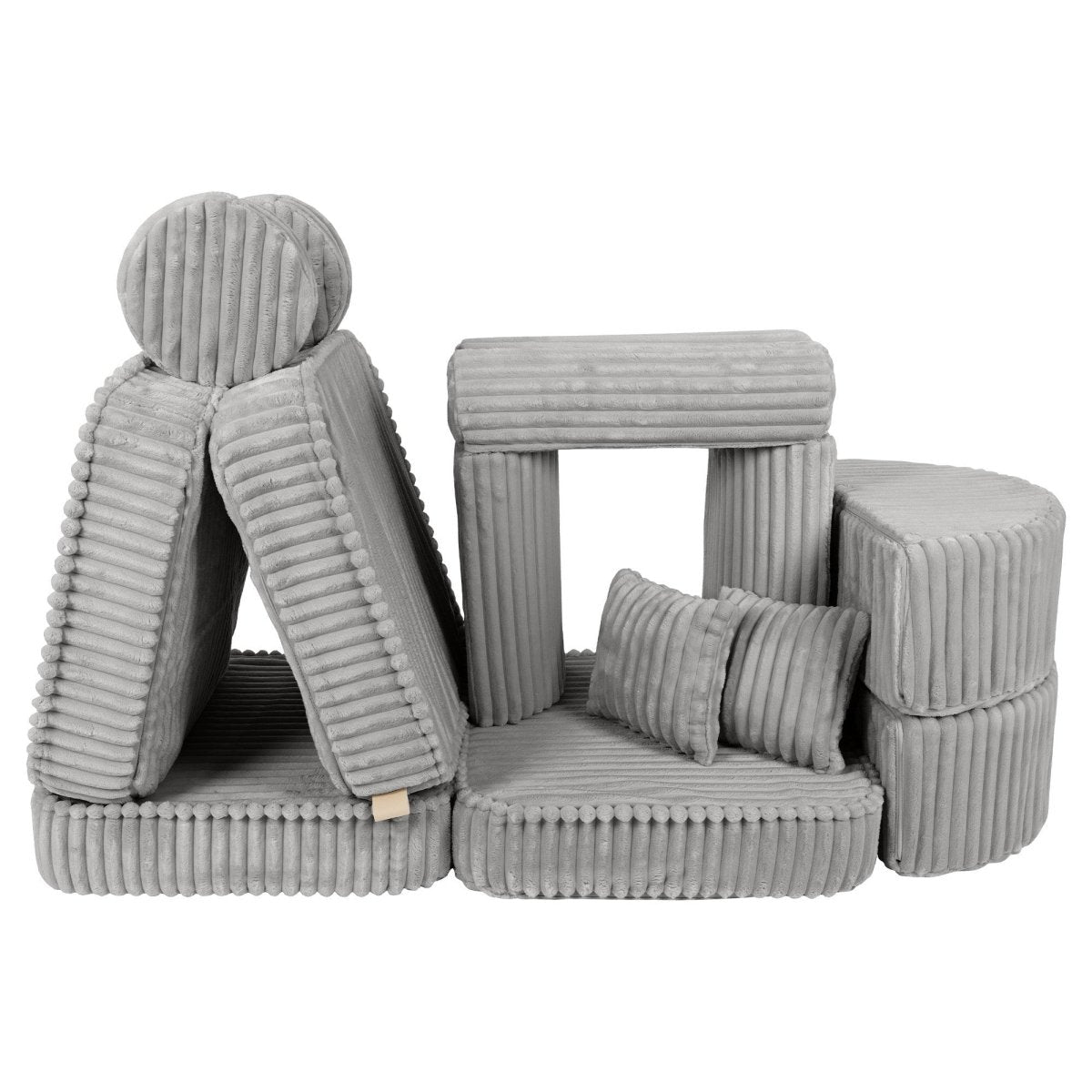 Modular Kids Play Sofa, Medium Plus with Extra Cushions - Churros Corduroy (Moon Grey) - Tiny Tugz™