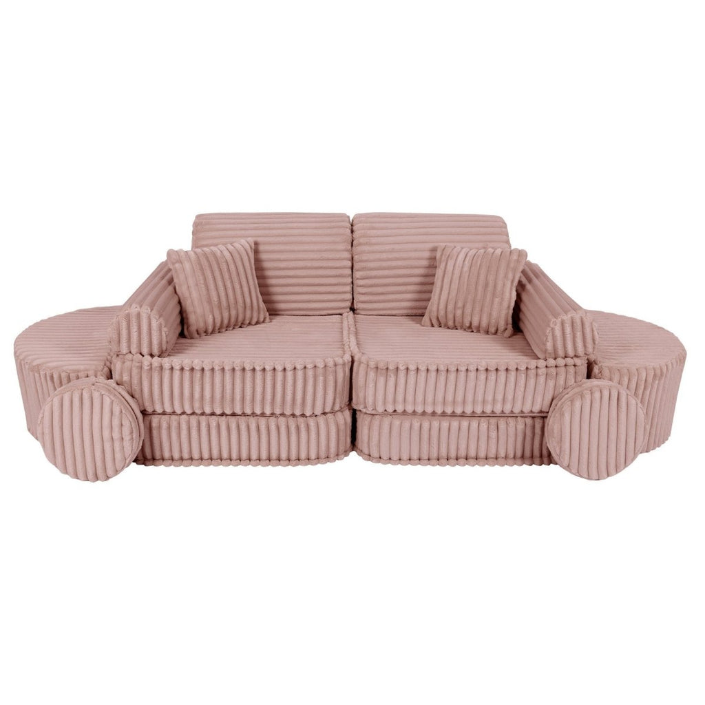 Modular Kids Play Sofa, Medium Plus with Extra Cushions - Churros Corduroy (Pink) - Tiny Tugz™