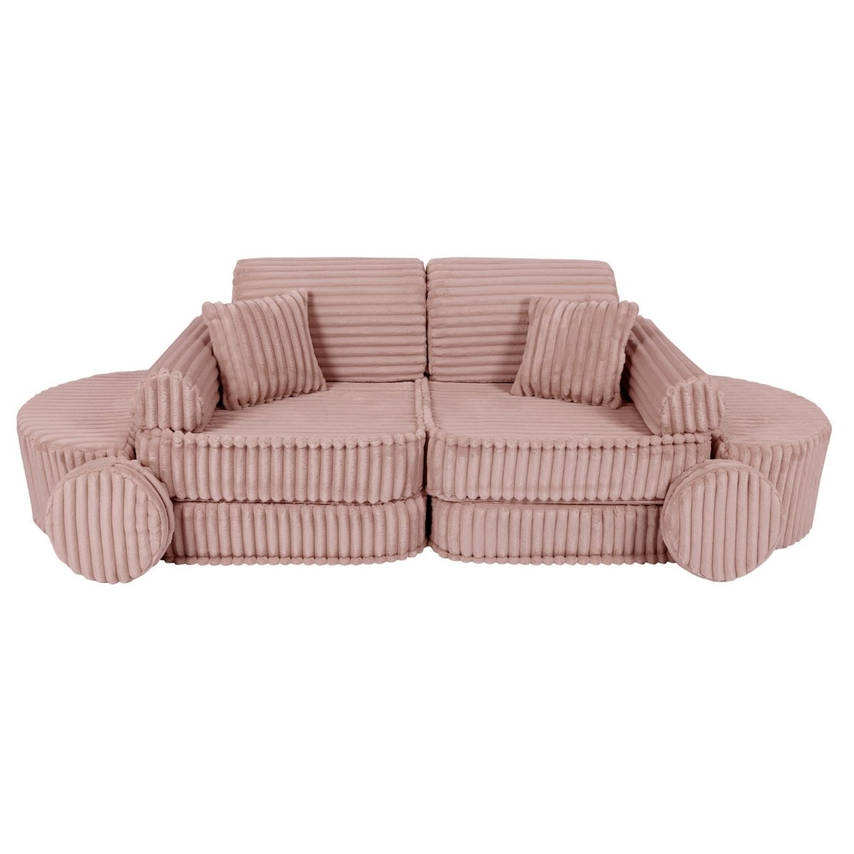 Modular Kids Play Sofa, Medium Plus with Extra Cushions - Churros Corduroy (Pink) - Tiny Tugz™