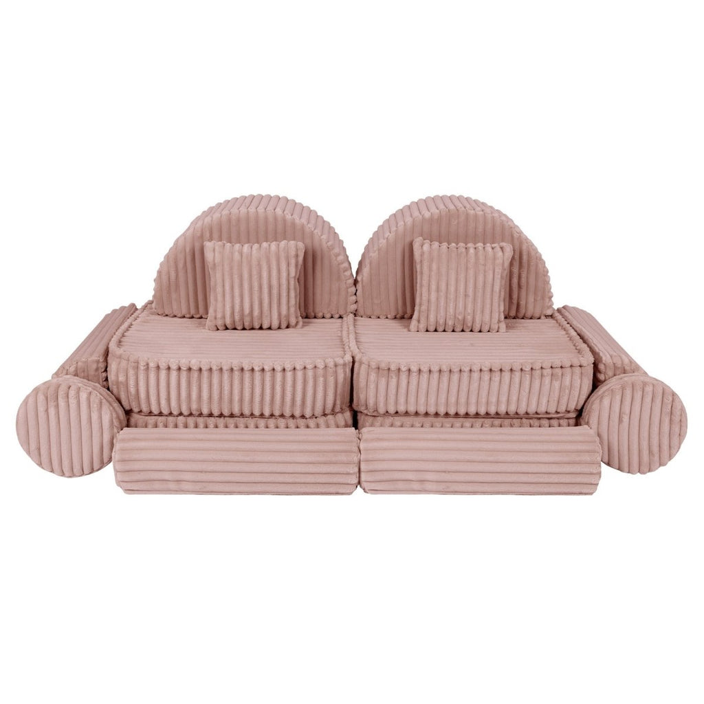 Modular Kids Play Sofa, Medium Plus with Extra Cushions - Churros Corduroy (Pink) - Tiny Tugz™