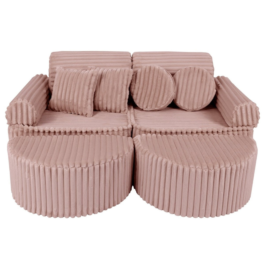 Modular Kids Play Sofa, Medium Plus with Extra Cushions - Churros Corduroy (Pink) - Tiny Tugz™