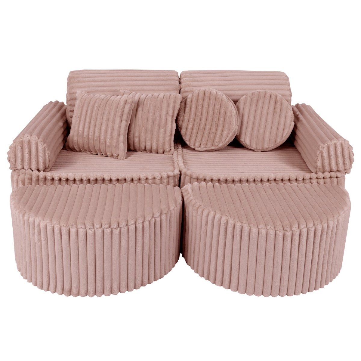 Modular Kids Play Sofa, Medium Plus with Extra Cushions - Churros Corduroy (Pink) - Tiny Tugz™