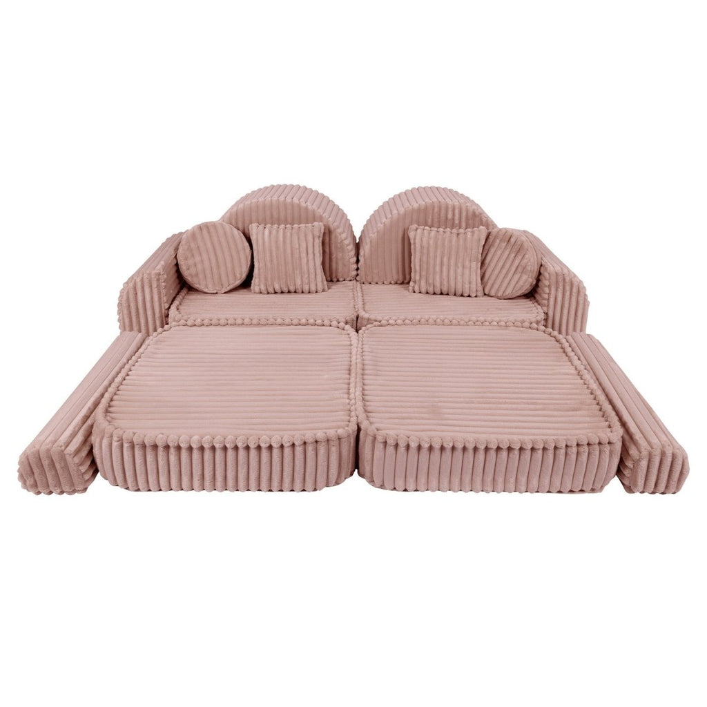 Modular Kids Play Sofa, Medium Plus with Extra Cushions - Churros Corduroy (Pink) - Tiny Tugz™