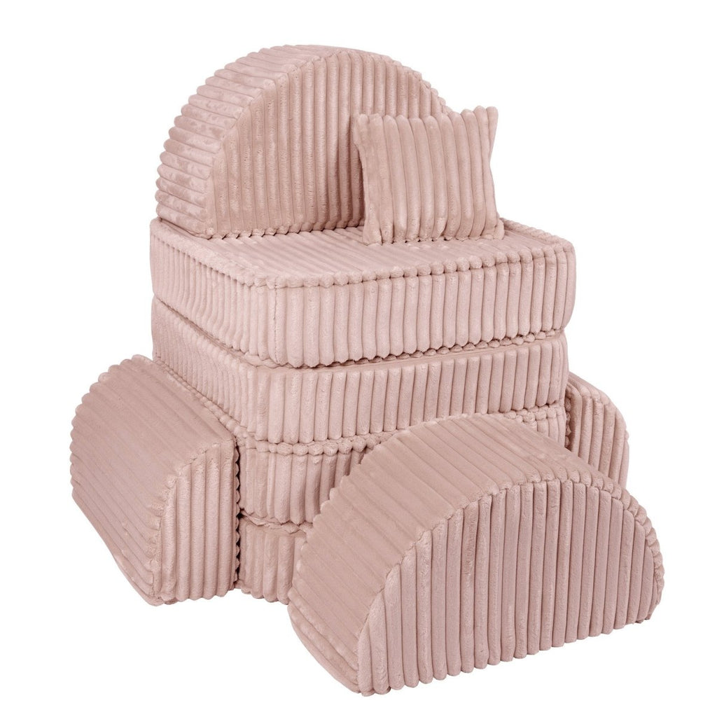 Modular Kids Play Sofa, Medium Plus with Extra Cushions - Churros Corduroy (Pink) - Tiny Tugz™