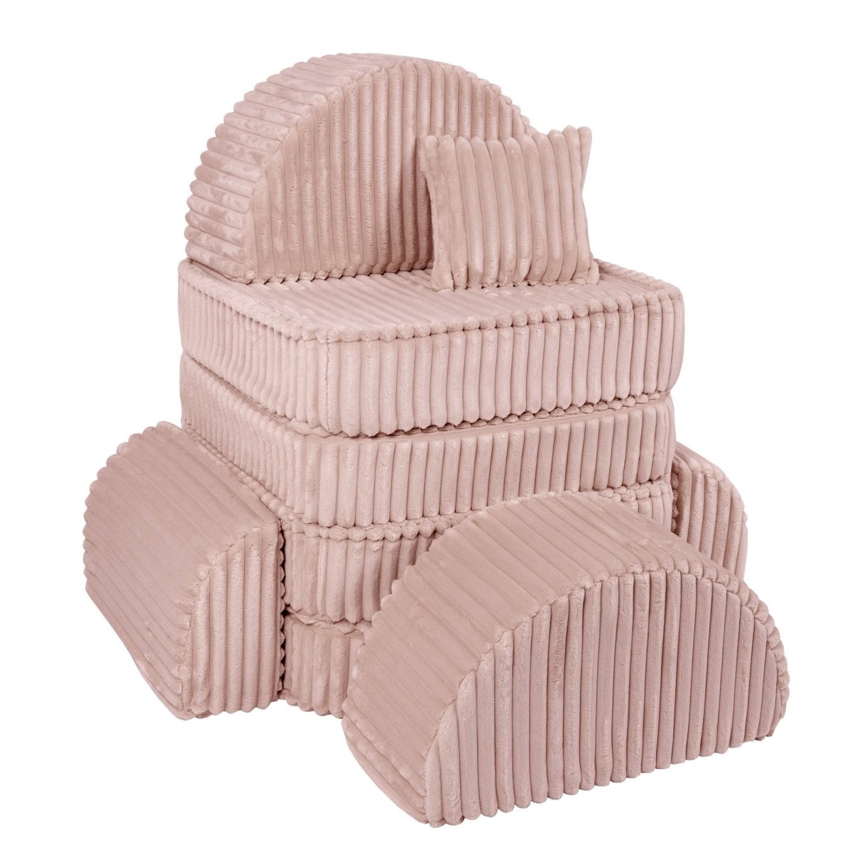 Modular Kids Play Sofa, Medium Plus with Extra Cushions - Churros Corduroy (Pink) - Tiny Tugz™