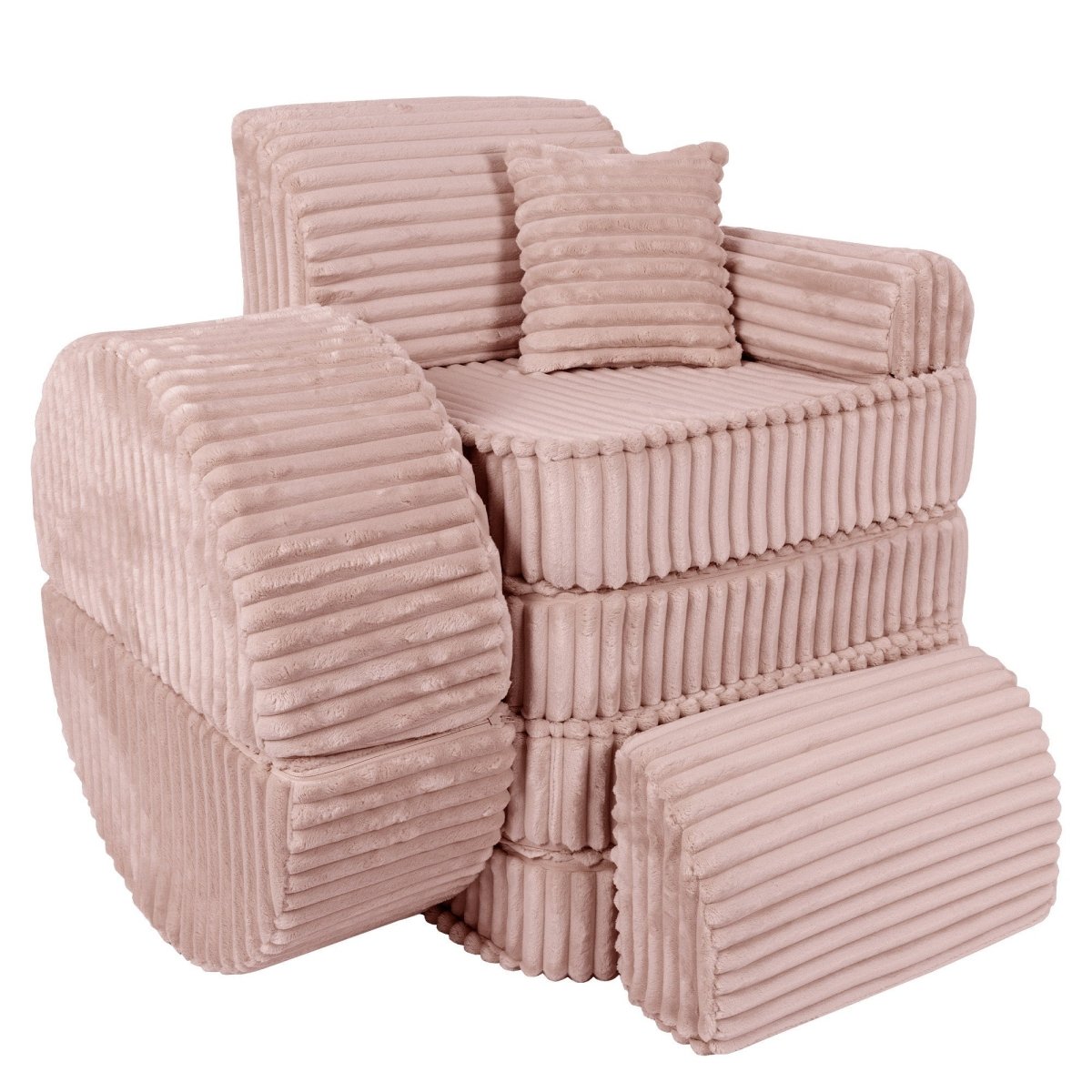 Modular Kids Play Sofa, Medium Plus with Extra Cushions - Churros Corduroy (Pink) - Tiny Tugz™