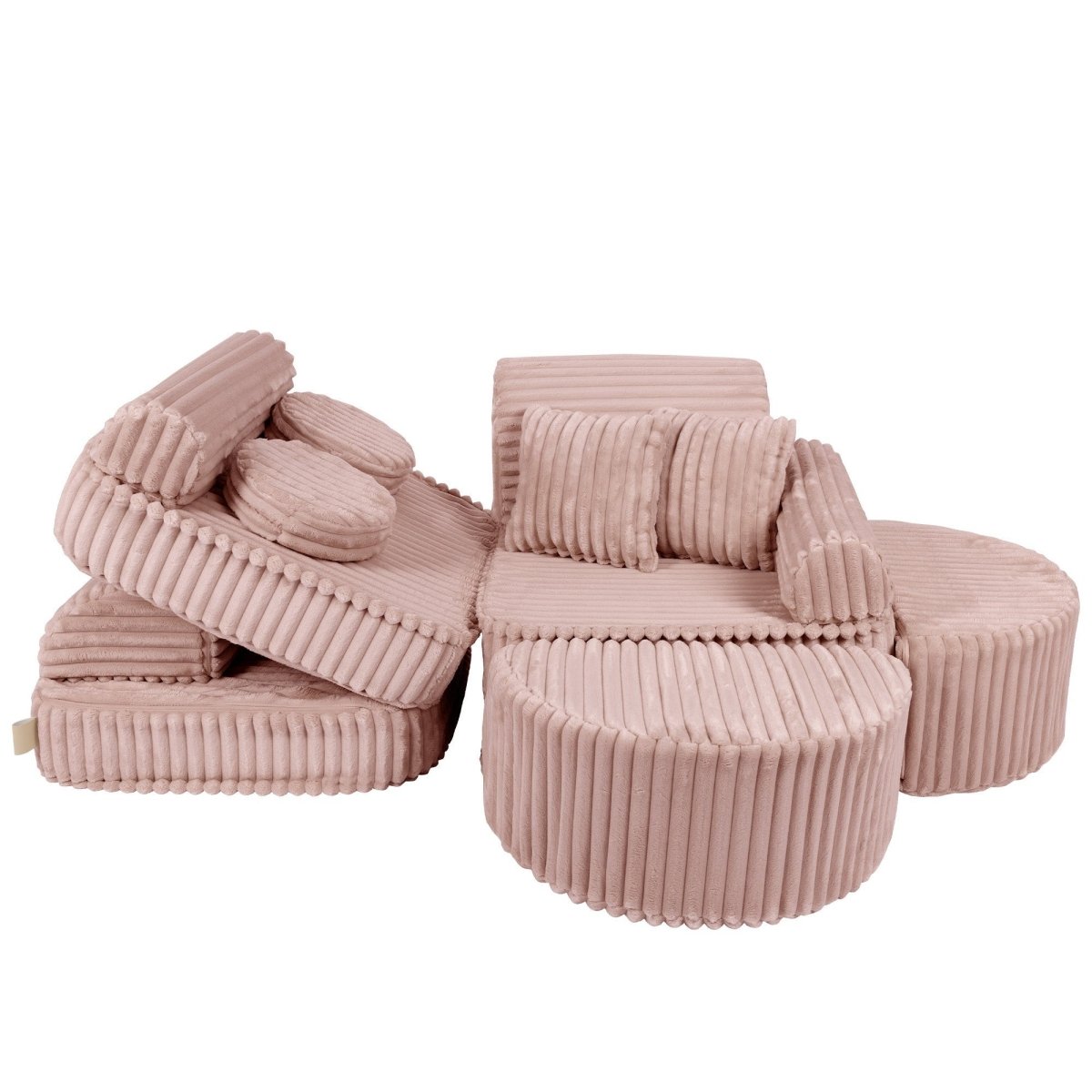 Modular Kids Play Sofa, Medium Plus with Extra Cushions - Churros Corduroy (Pink) - Tiny Tugz™