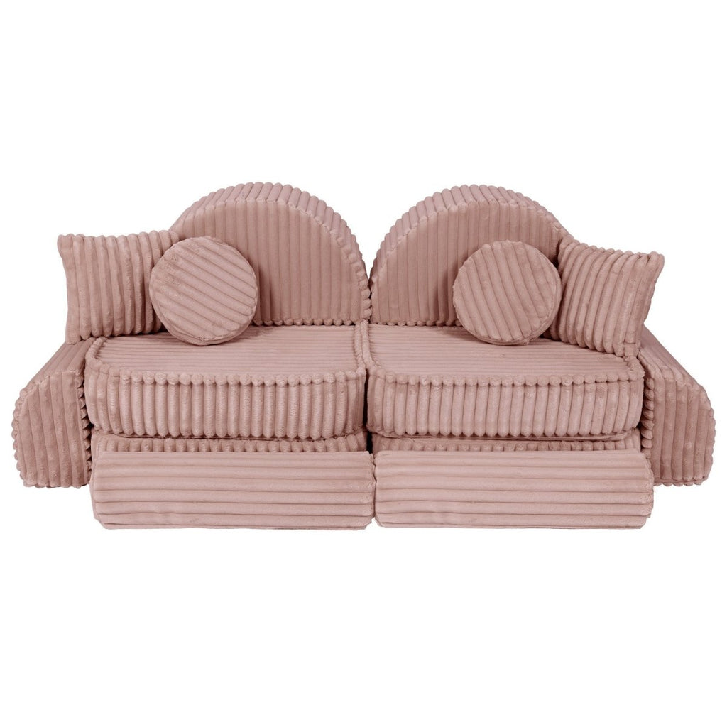 Modular Kids Play Sofa, Medium Plus with Extra Cushions - Churros Corduroy (Pink) - Tiny Tugz™