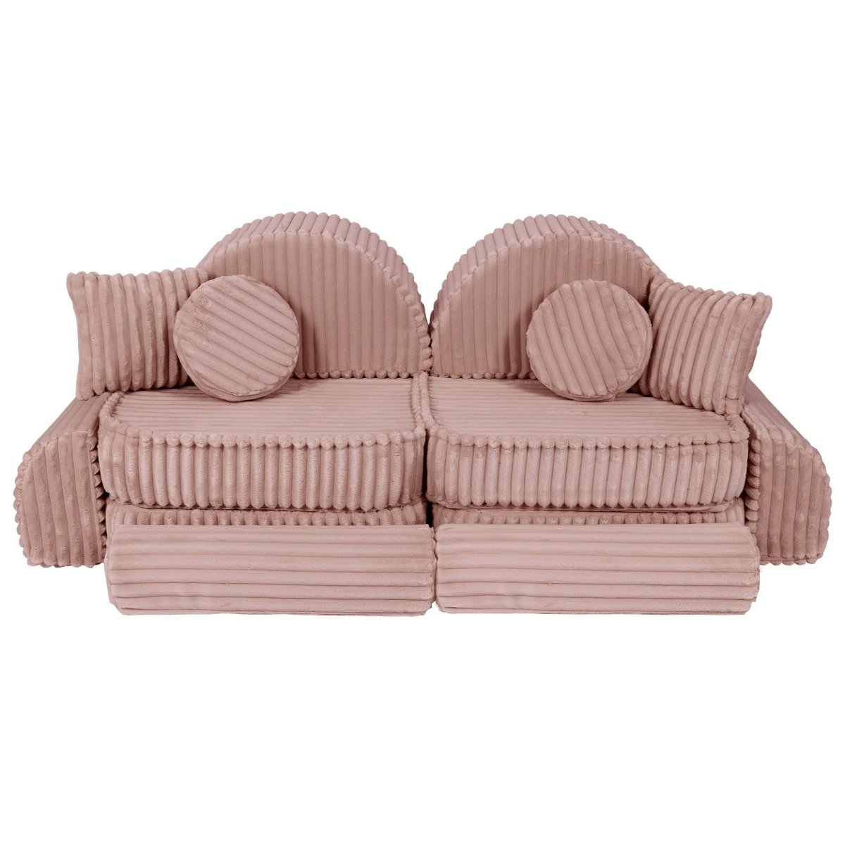 Modular Kids Play Sofa, Medium Plus with Extra Cushions - Churros Corduroy (Pink) - Tiny Tugz™