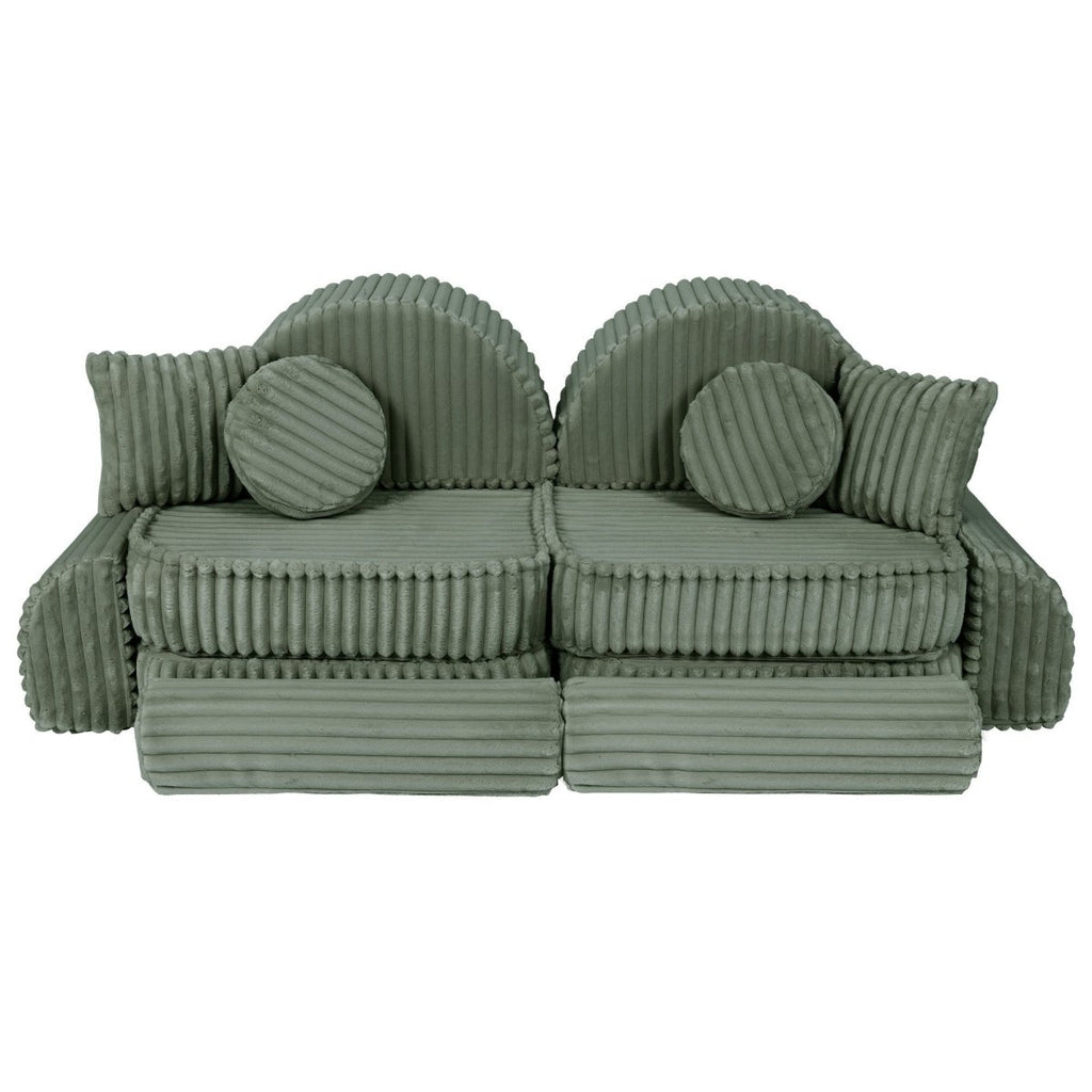 Modular Kids Play Sofa, Medium Plus with Extra Cushions - Churros Corduroy (Sage Green) - Tiny Tugz™